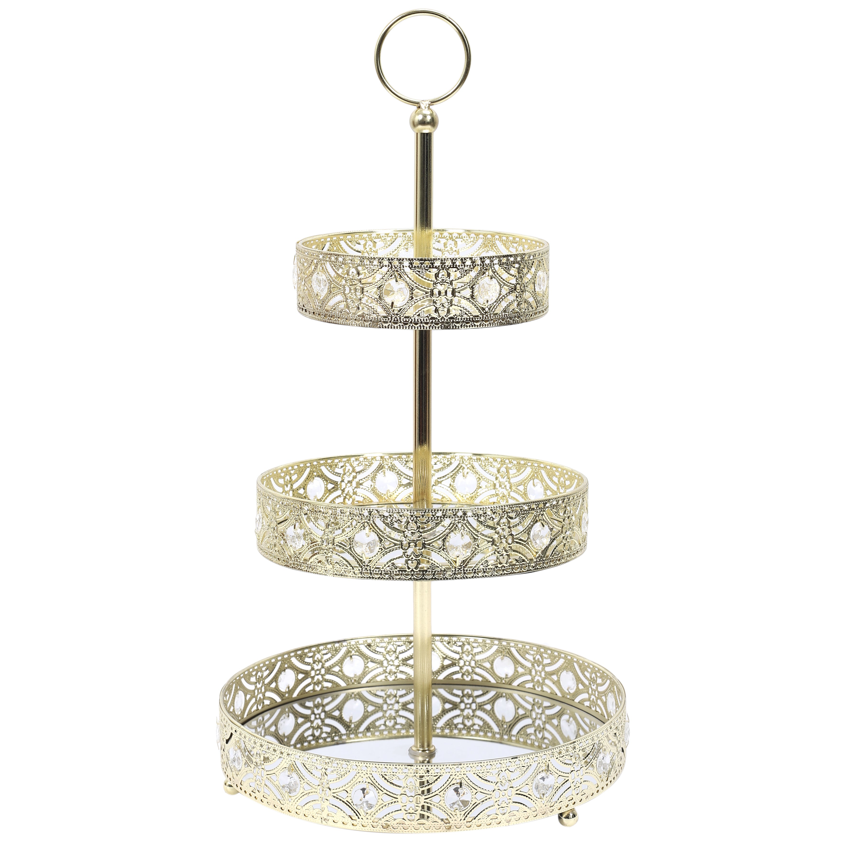 PLATEAU DECORATIF METAL DORE 3 ETAGES