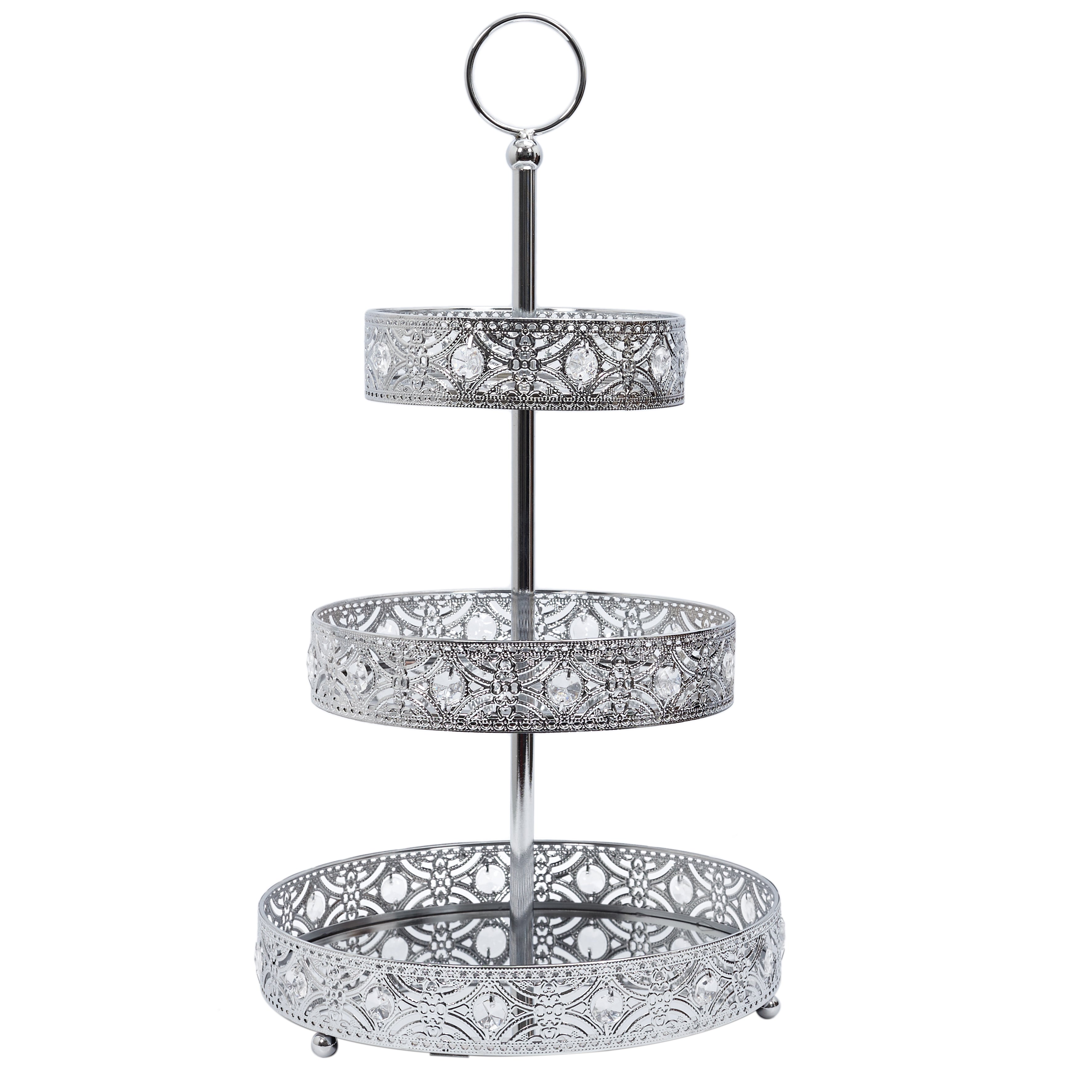 PLATEAU DECORATIF METAL ARGENTE 3 ETAGES