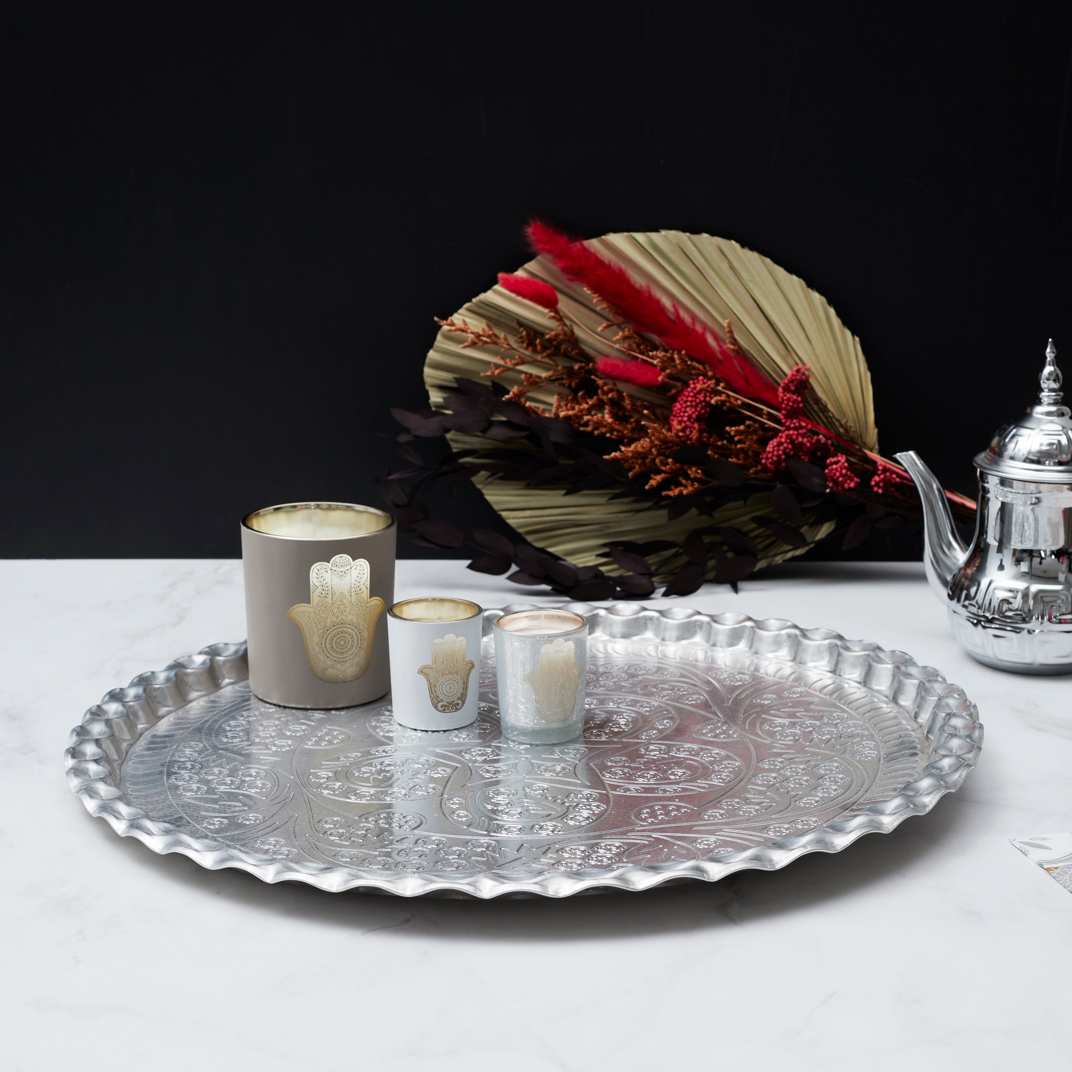 PLATEAU DECORATIF METAL ARGENTE D47.5CM
