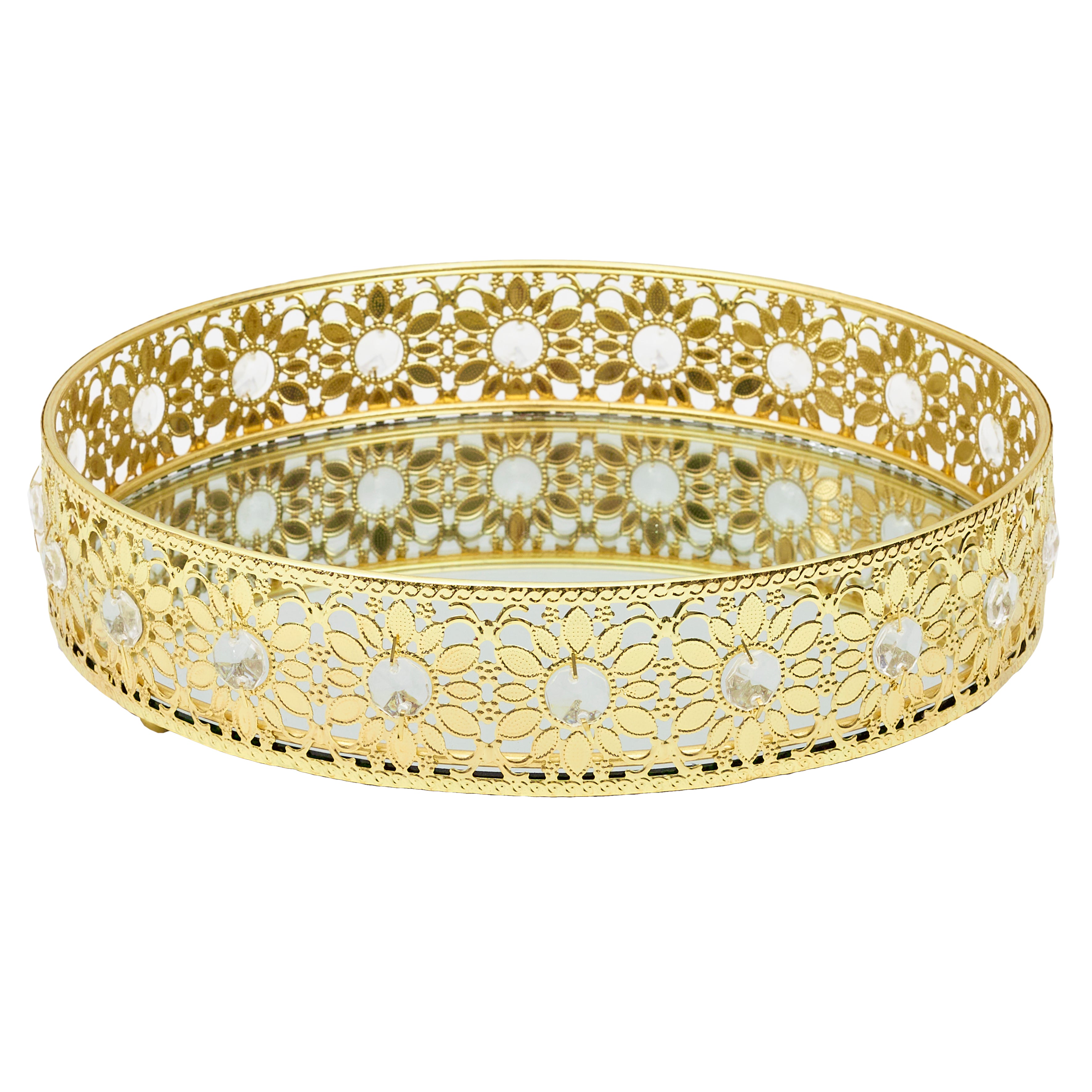 PLATEAU DECO MIROIR DORE D25CM