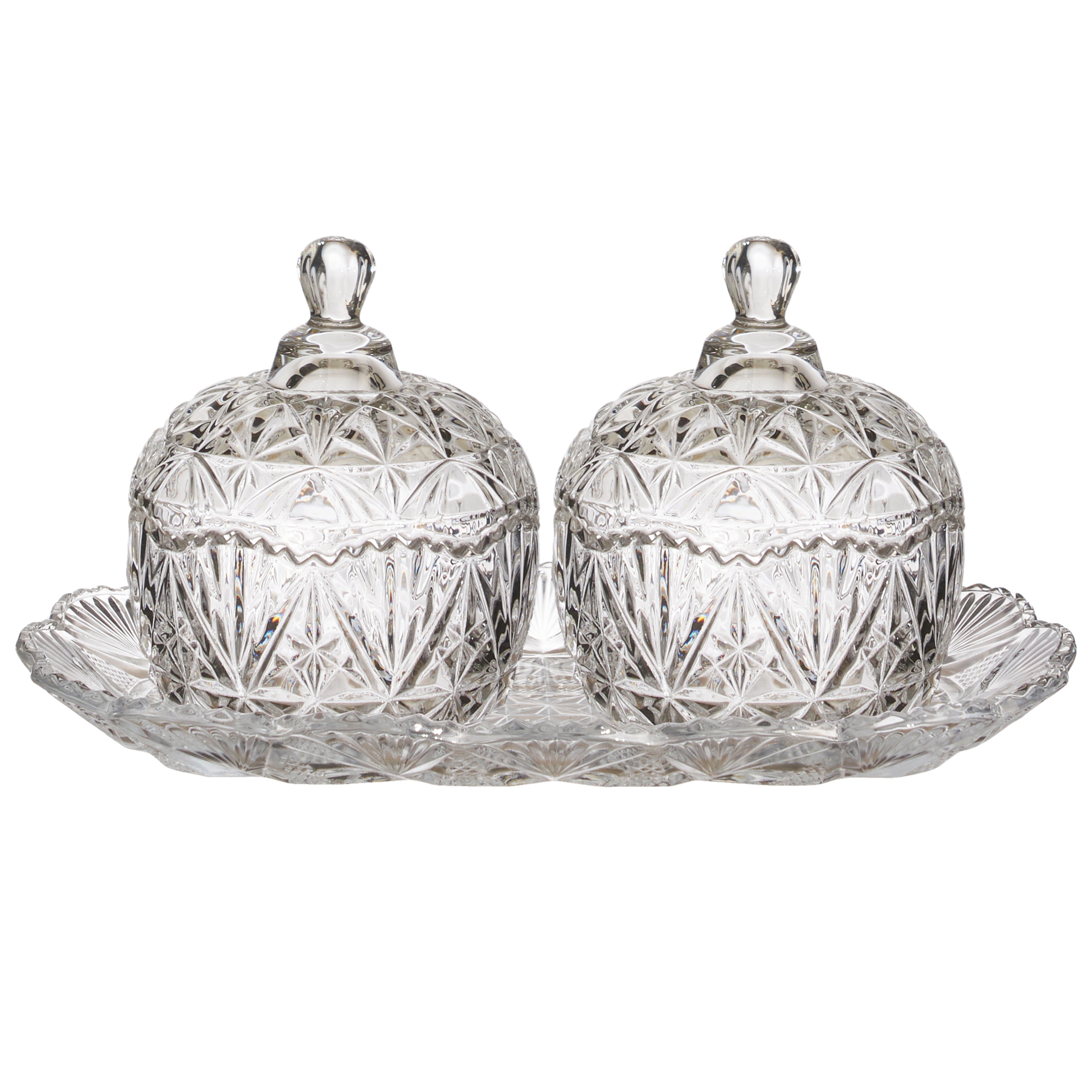 DUO BONBONNIERES SUR PLATEAU EN VERRE 145CL