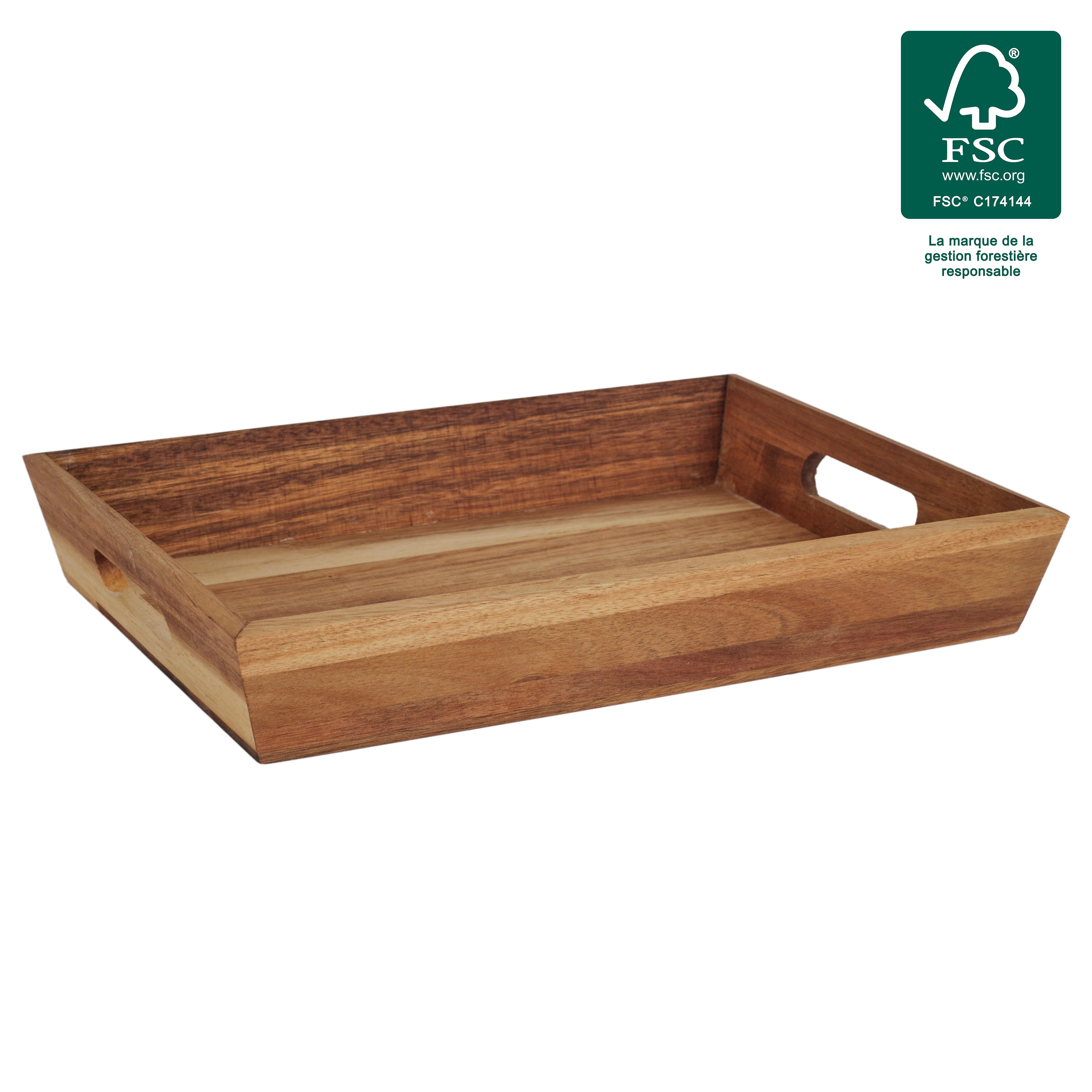 PLATEAU A POIGNEES ACACIA 32X23CM