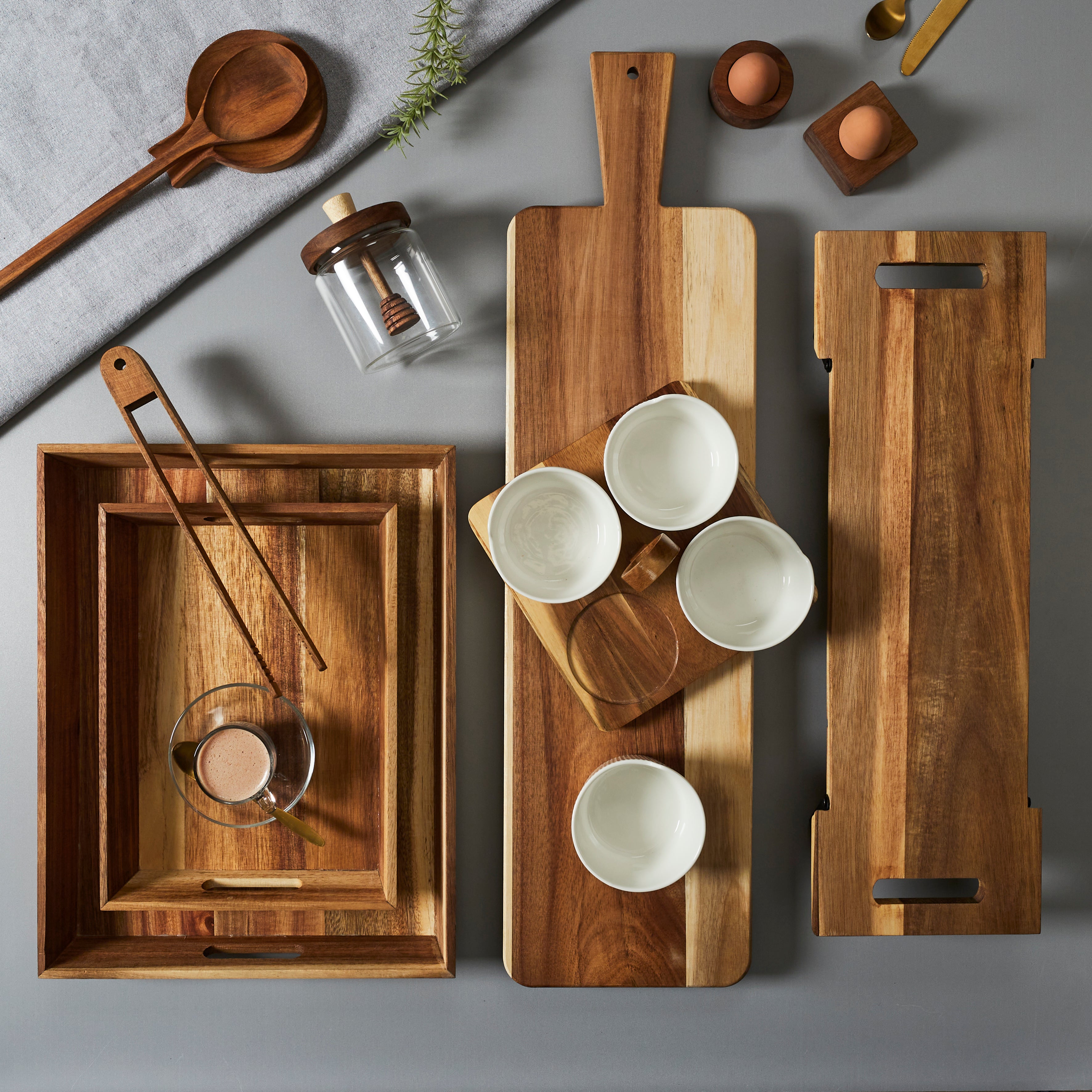 PLANCHE DE PRESENTATION ACACIA PIED METAL 55CM