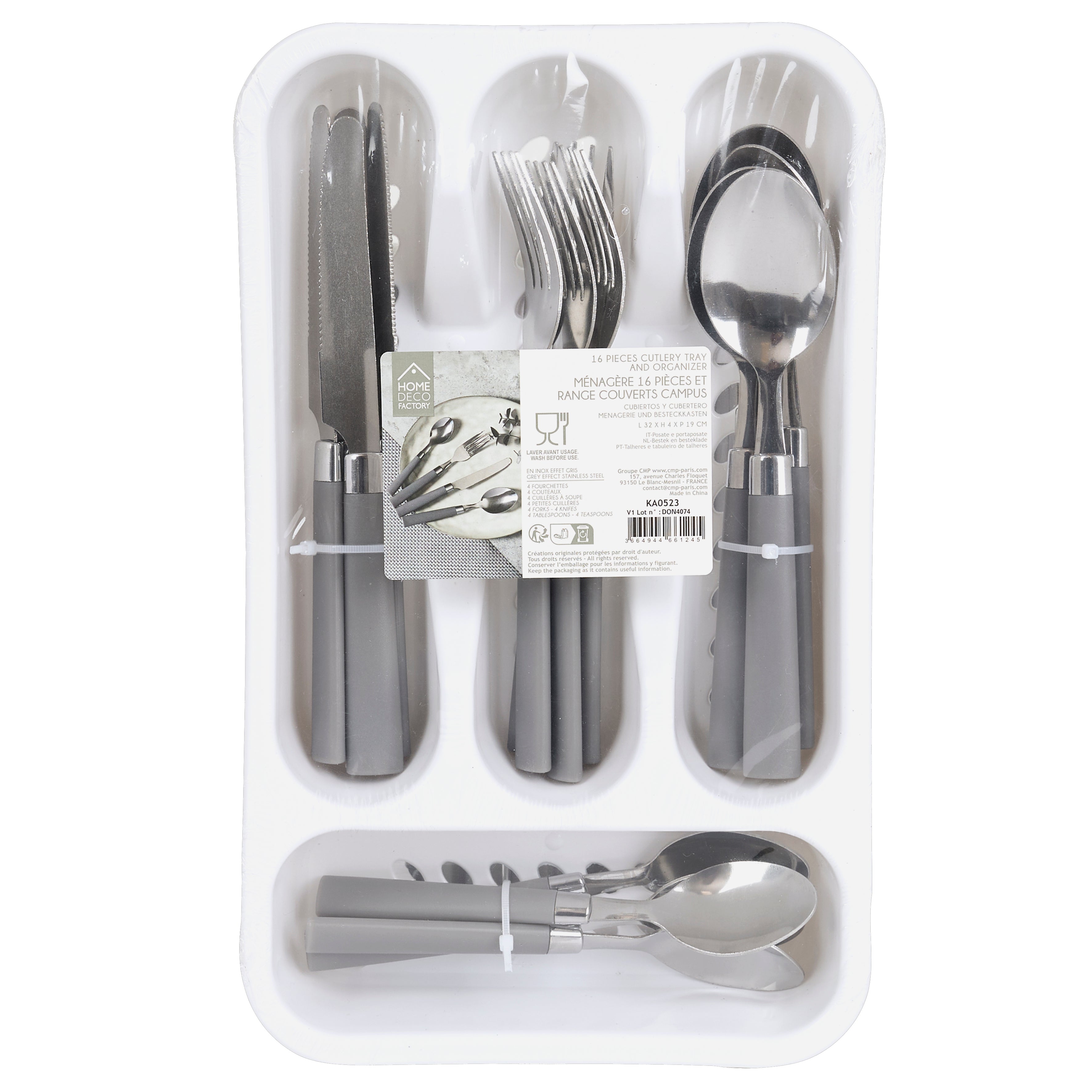 RANGE COUVERTS 16PCS GRIS CAMPUS