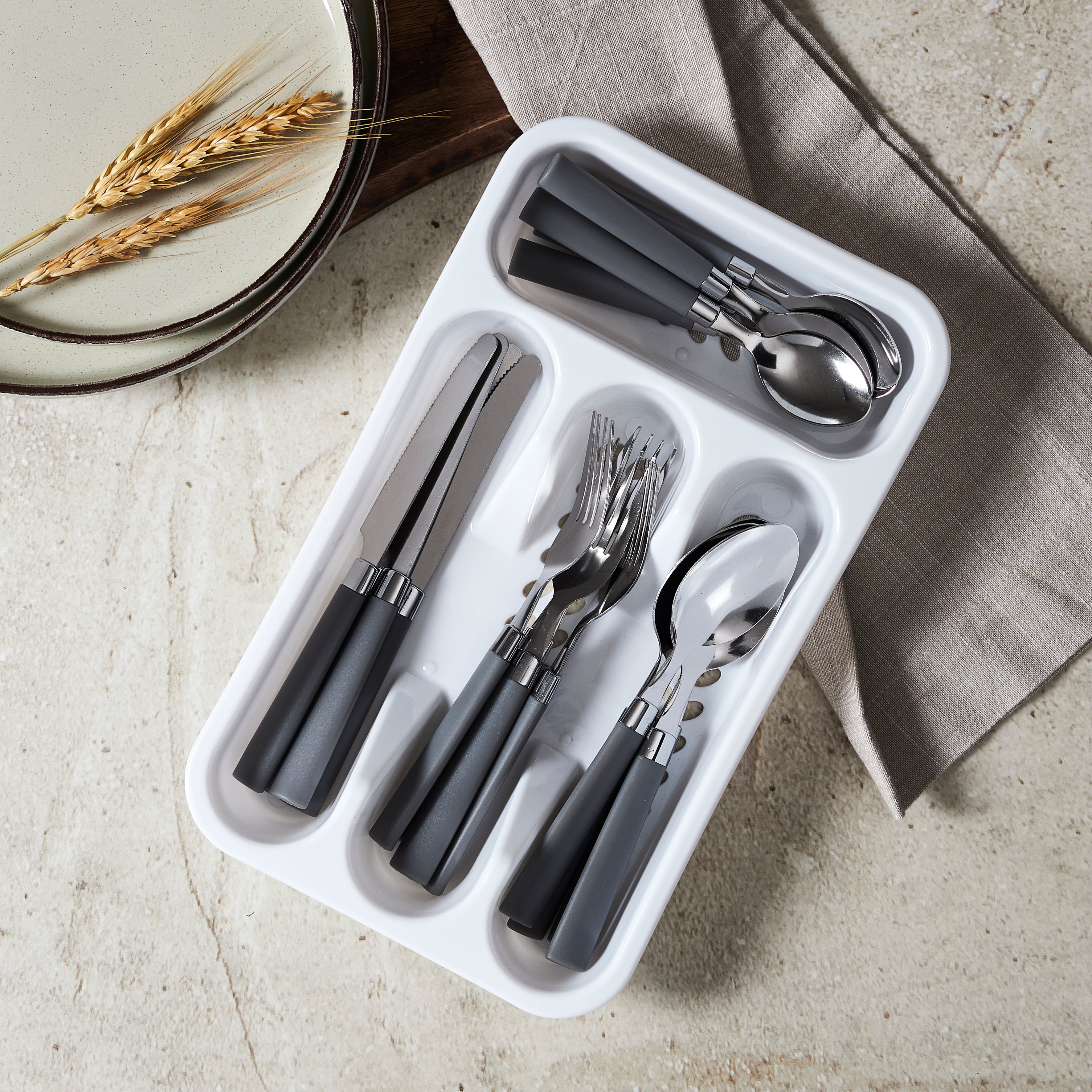 RANGE COUVERTS 16PCS GRIS CAMPUS