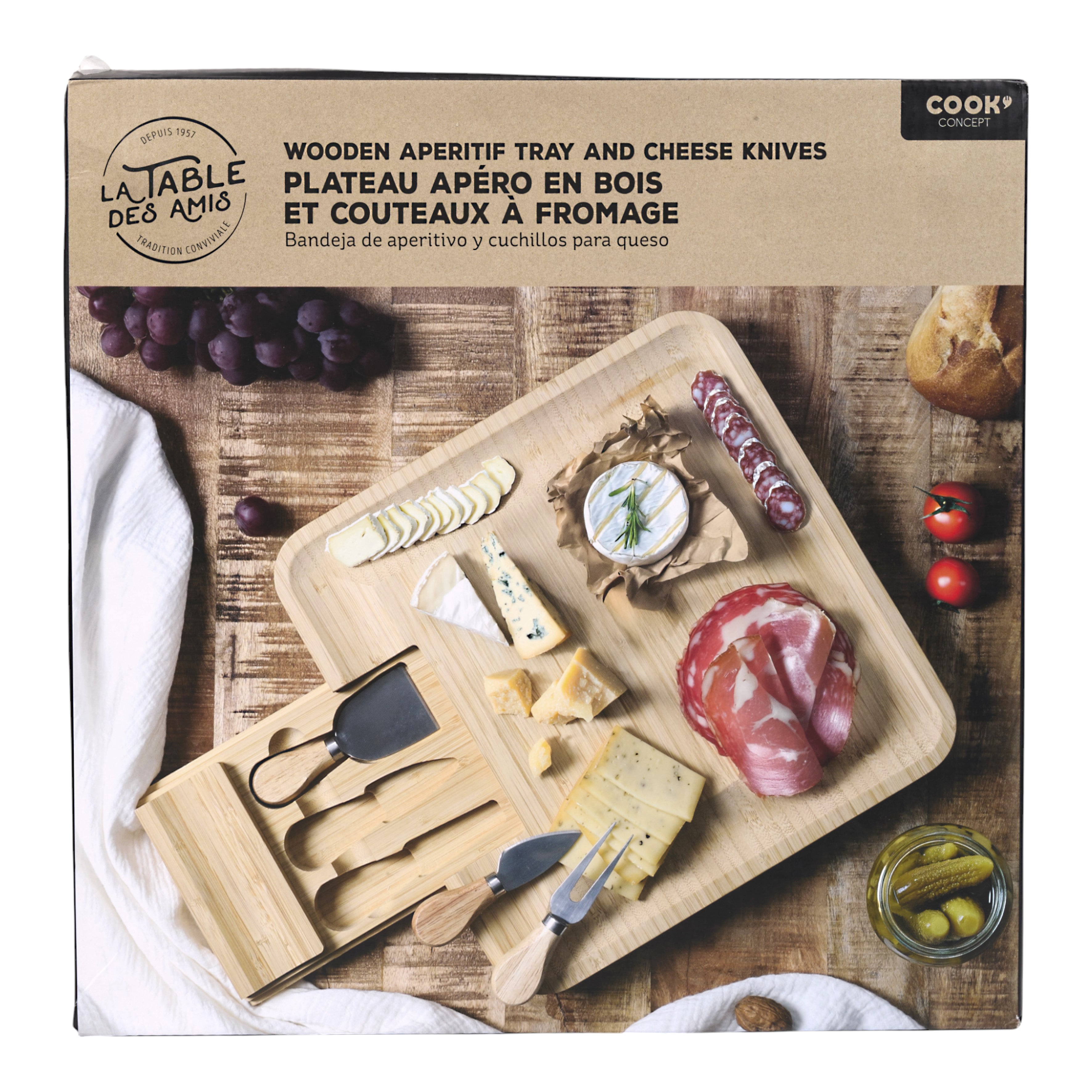 PLANCHE APERO BAMBOU TIROIR COUTEAUX FROMAGE