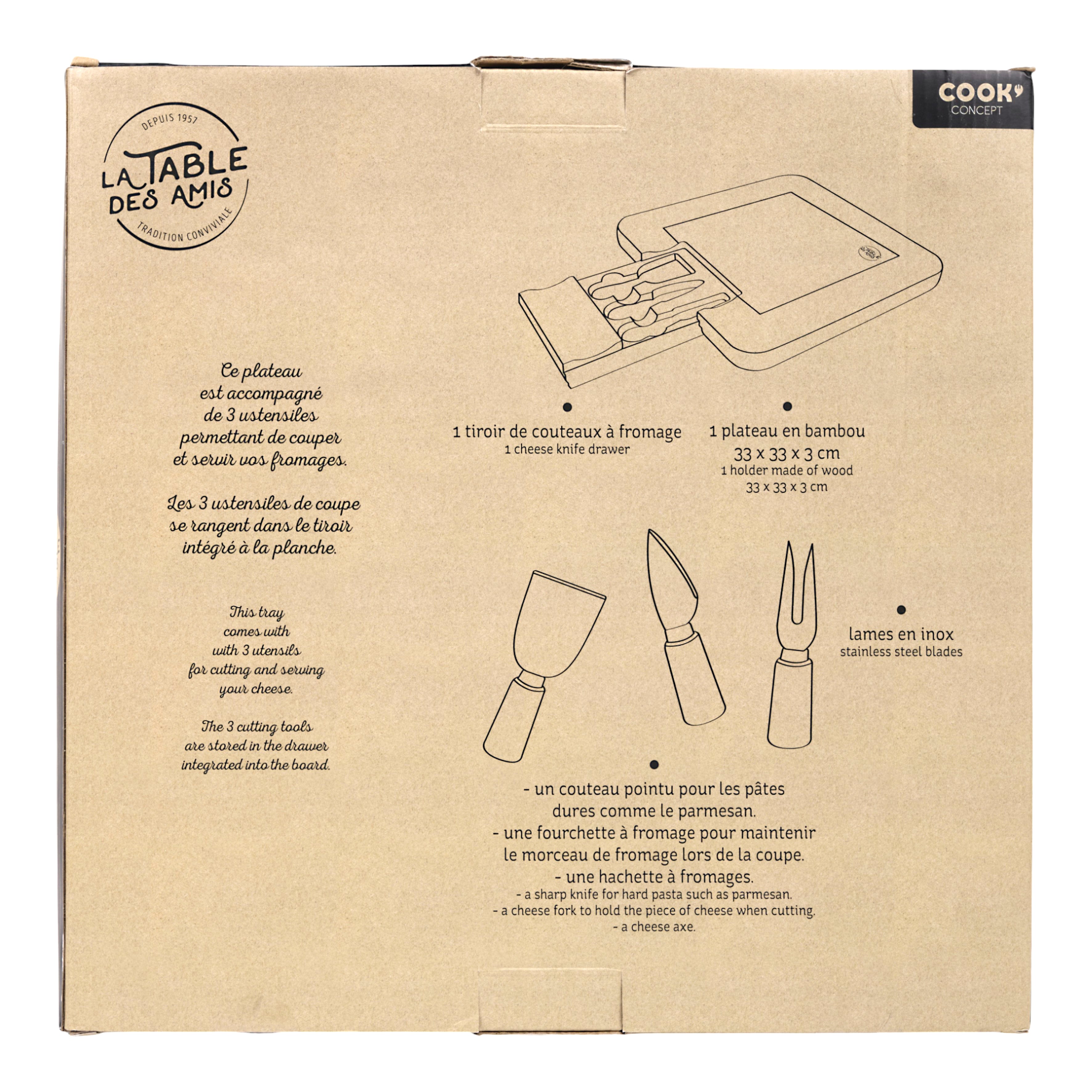 PLANCHE APERO BAMBOU TIROIR COUTEAUX FROMAGE