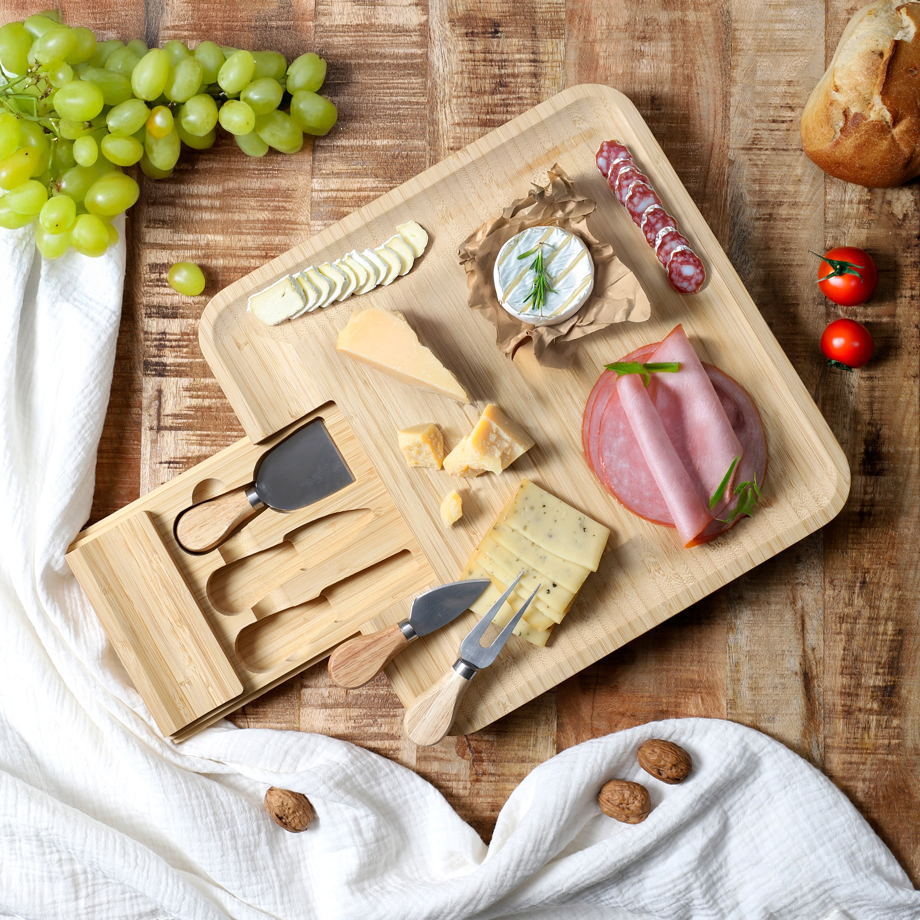 PLANCHE APERO BAMBOU TIROIR COUTEAUX FROMAGE