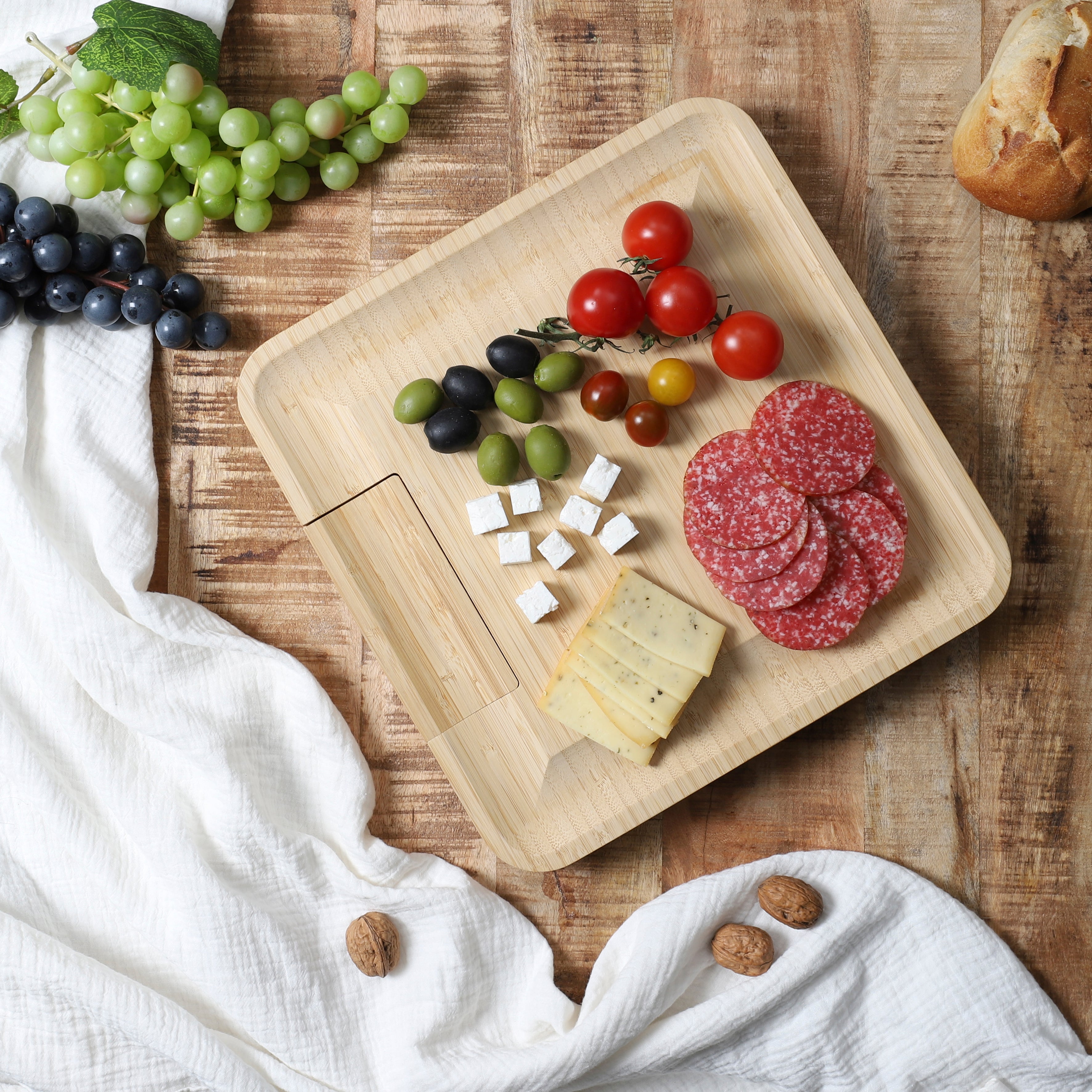 PLANCHE APERO BAMBOU TIROIR COUTEAUX FROMAGE