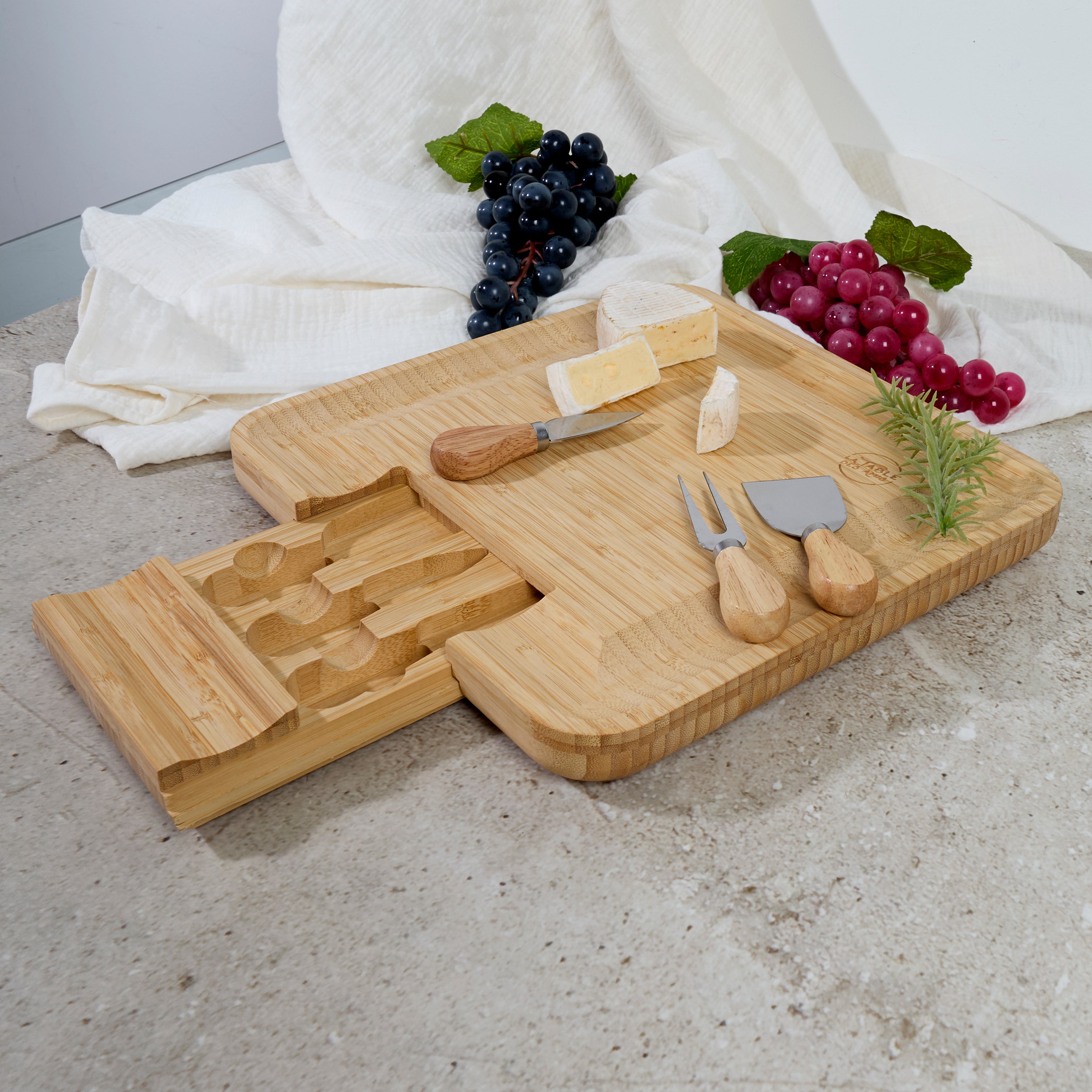 PLANCHE APERO BAMBOU TIROIR COUTEAUX FROMAGE