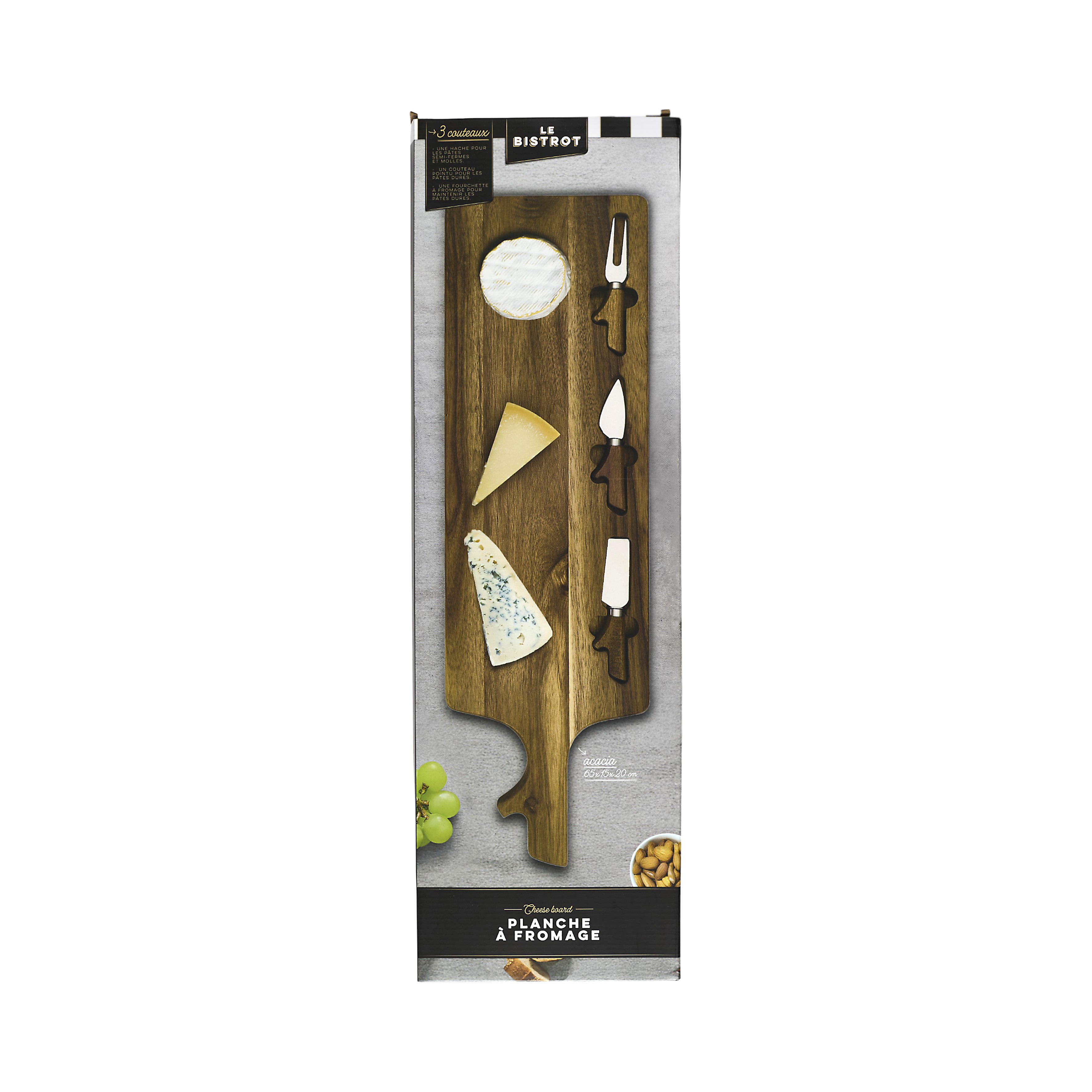 PLANCHE A FROMAGE ACACIA AVEC 3 COUTEAUX