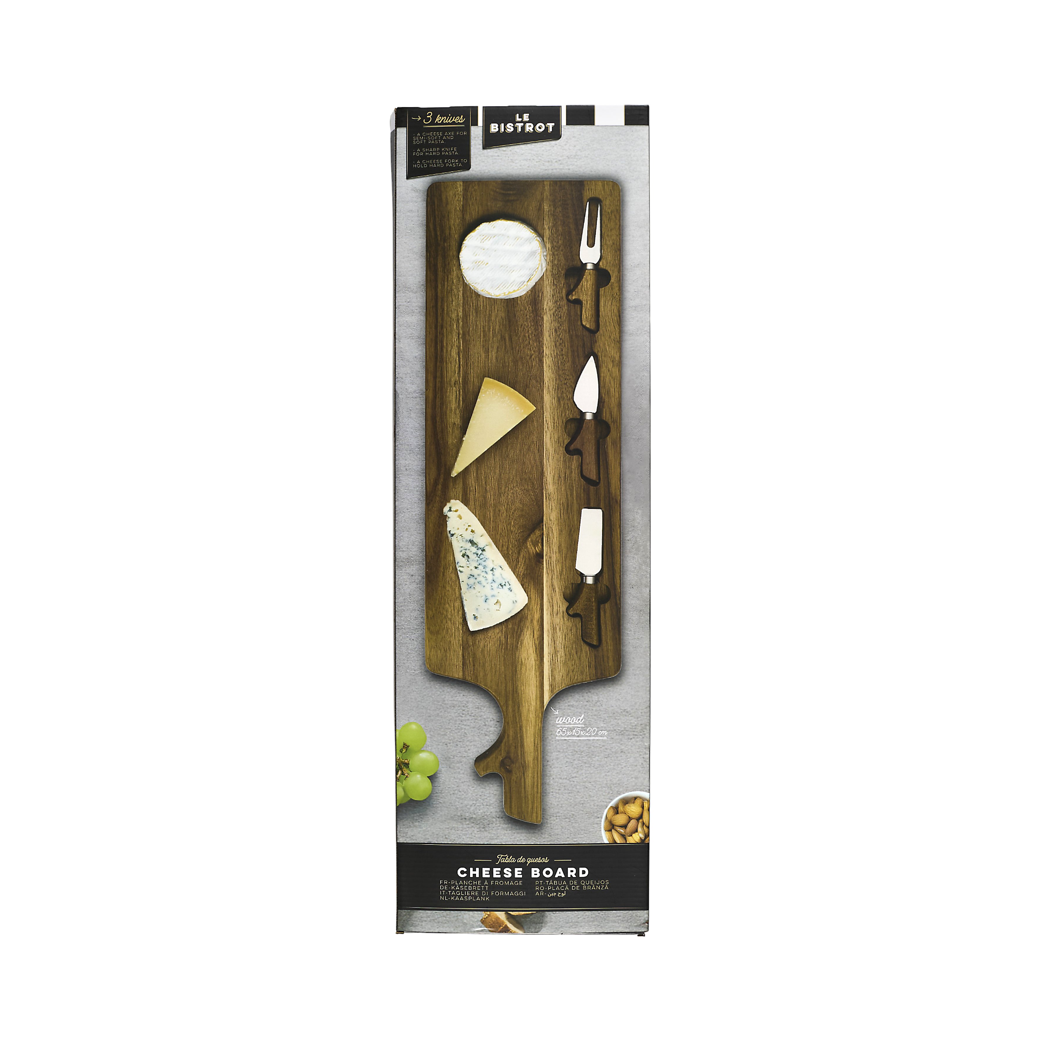 PLANCHE A FROMAGE ACACIA AVEC 3 COUTEAUX