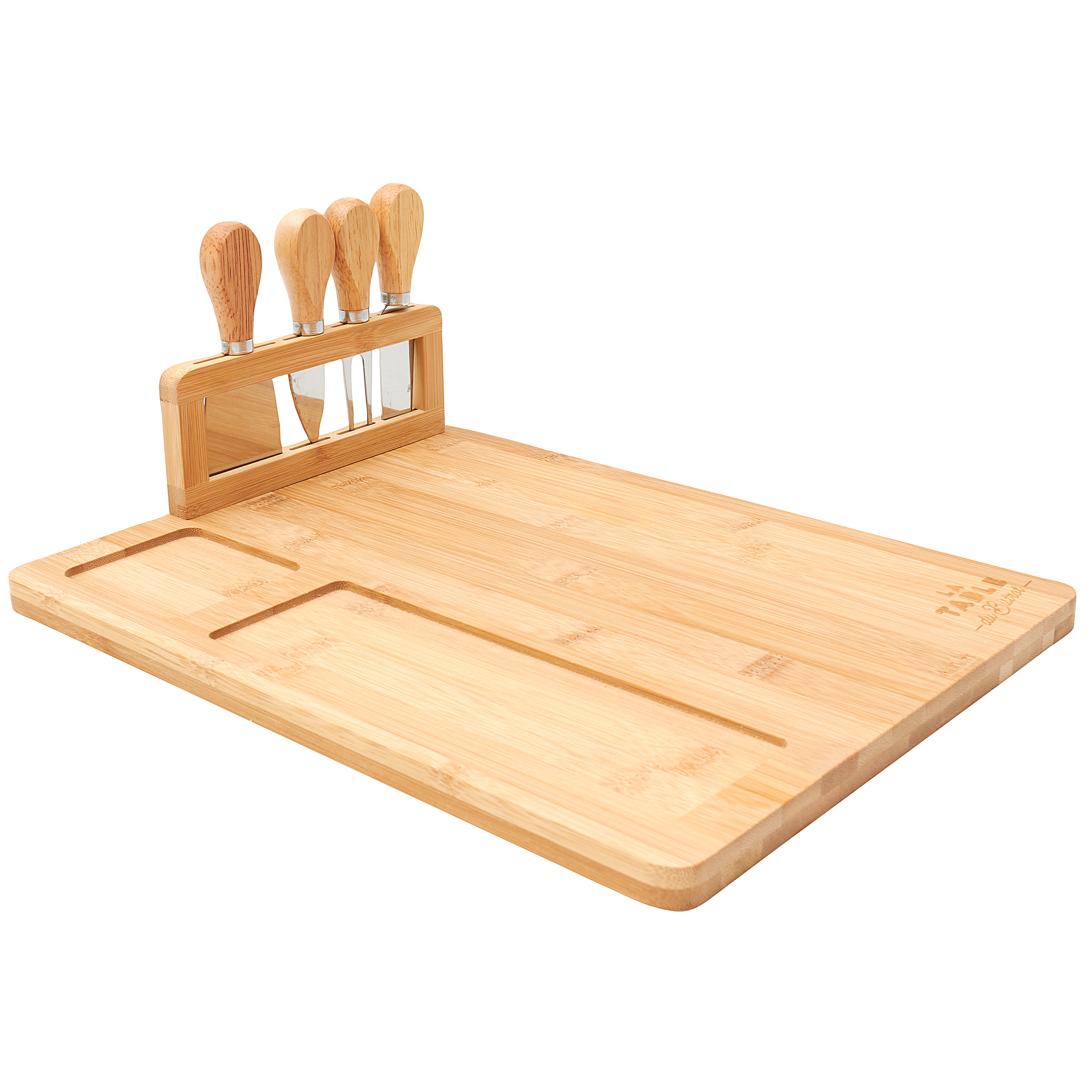 PLANCHE A FROMAGE BAMBOU AVEC 4 COUTEAUX