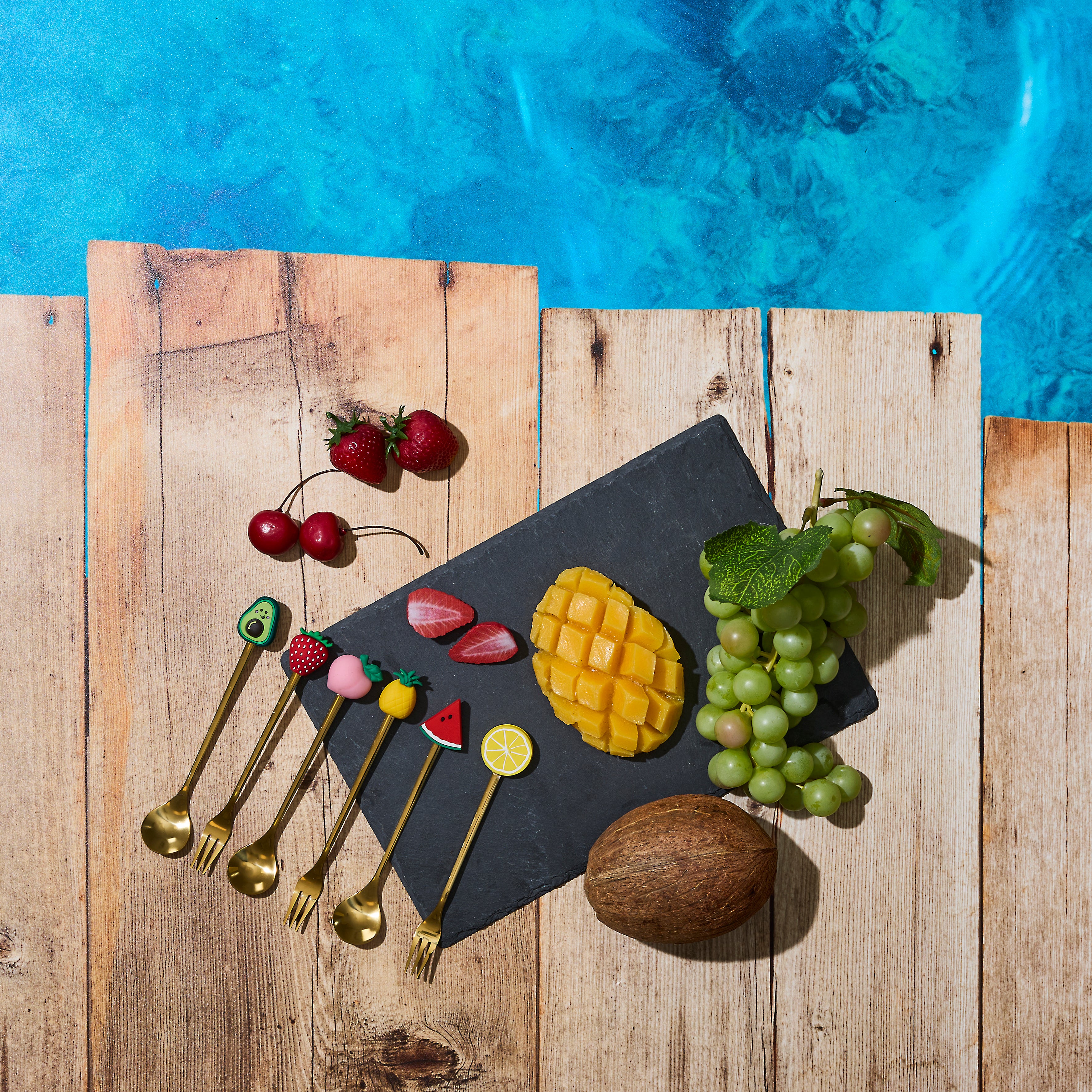 CUILLERE ET FOURCHETTE FRUIT X6 PLEIN SOLEIL
