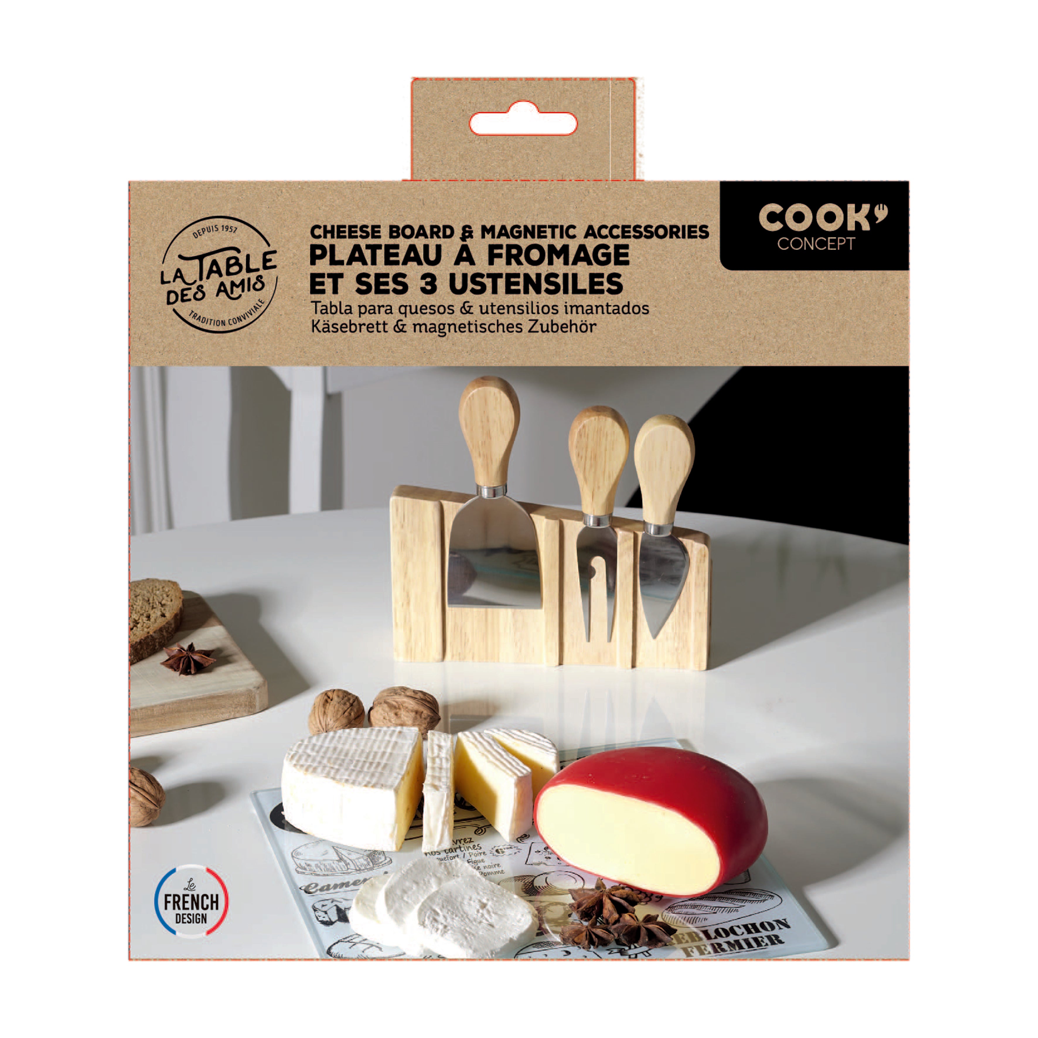 PLANCHE A FROMAGE AVEC 3 USTENSILES AIMANTES