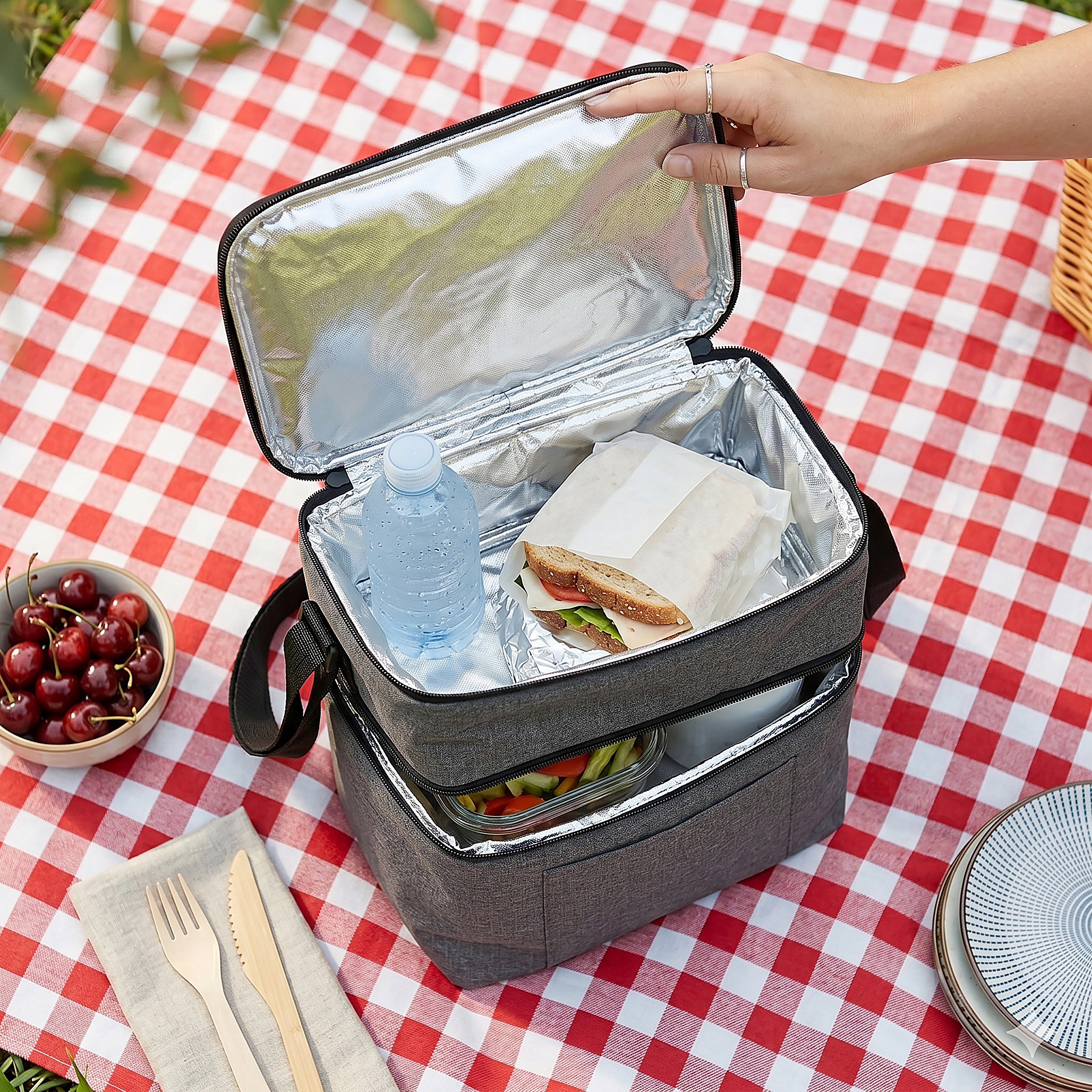 LUNCH BAG GRIS ISOTHERME 12L 27X18X28CM