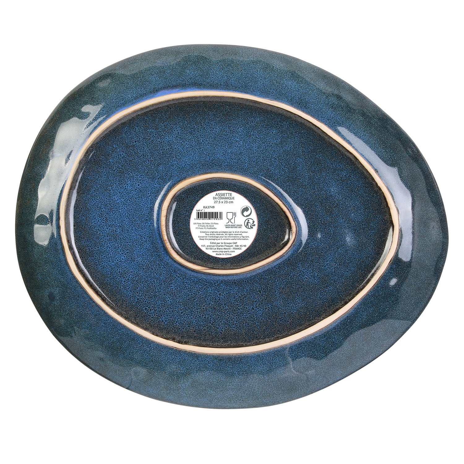 ASSIETTE GALET 27.5X23CM AU GRES DU TEMPS BLEU - LOT DE 6