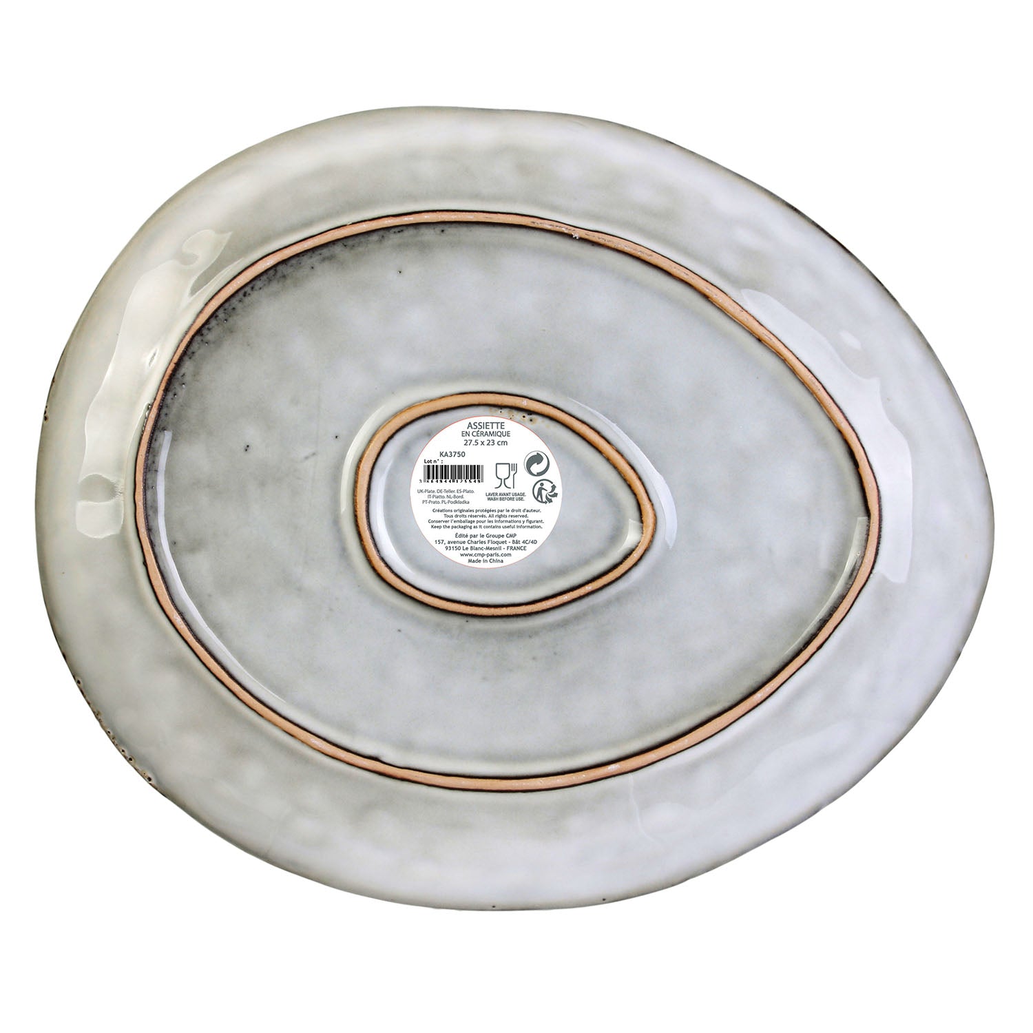 ASSIETTE GALET 27.5X23CM AU GRES DU TEMPS GRIS - LOT DE 6