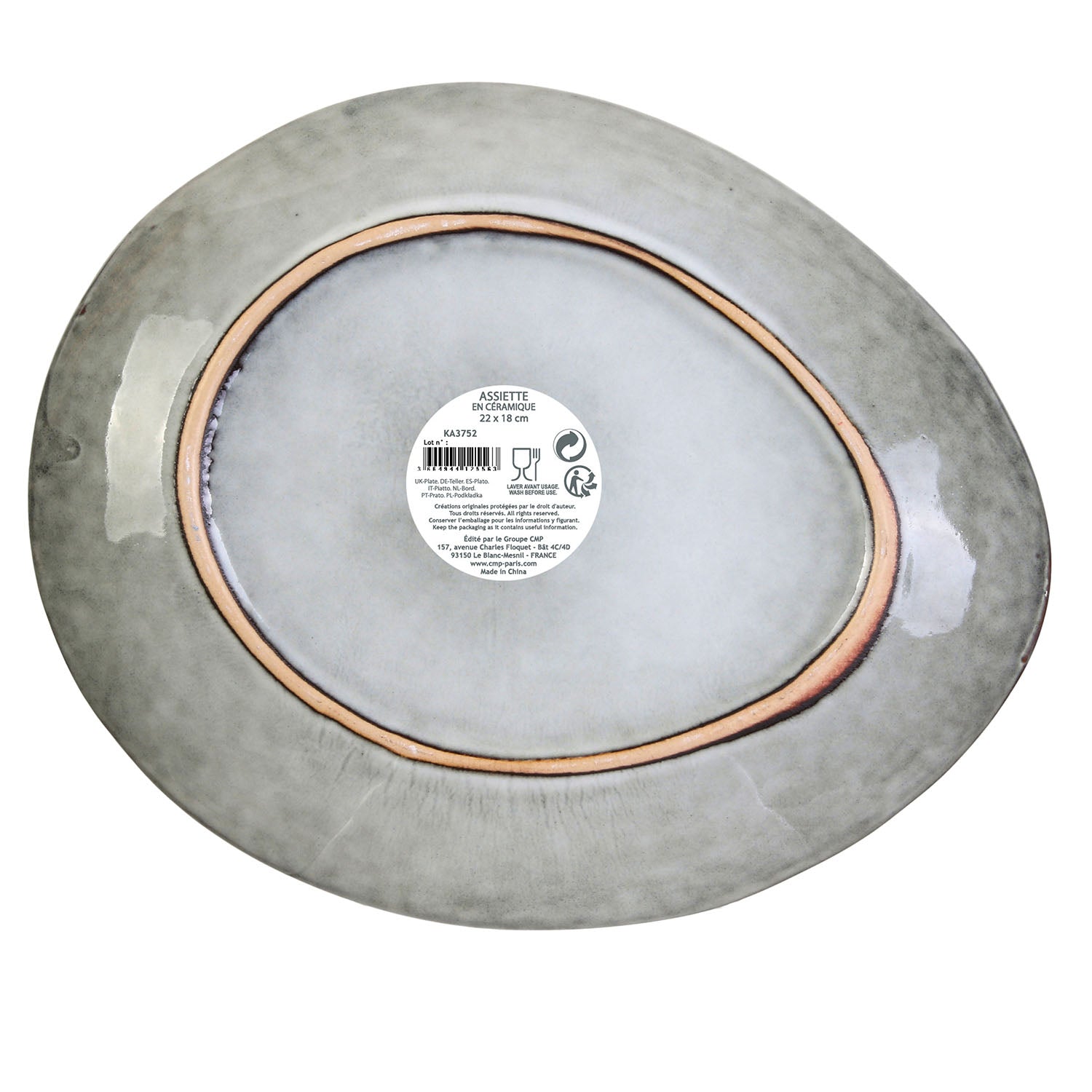 ASSIETTE GALET 22X18CM AU GRES DU TEMPS GRIS - LOT DE 6