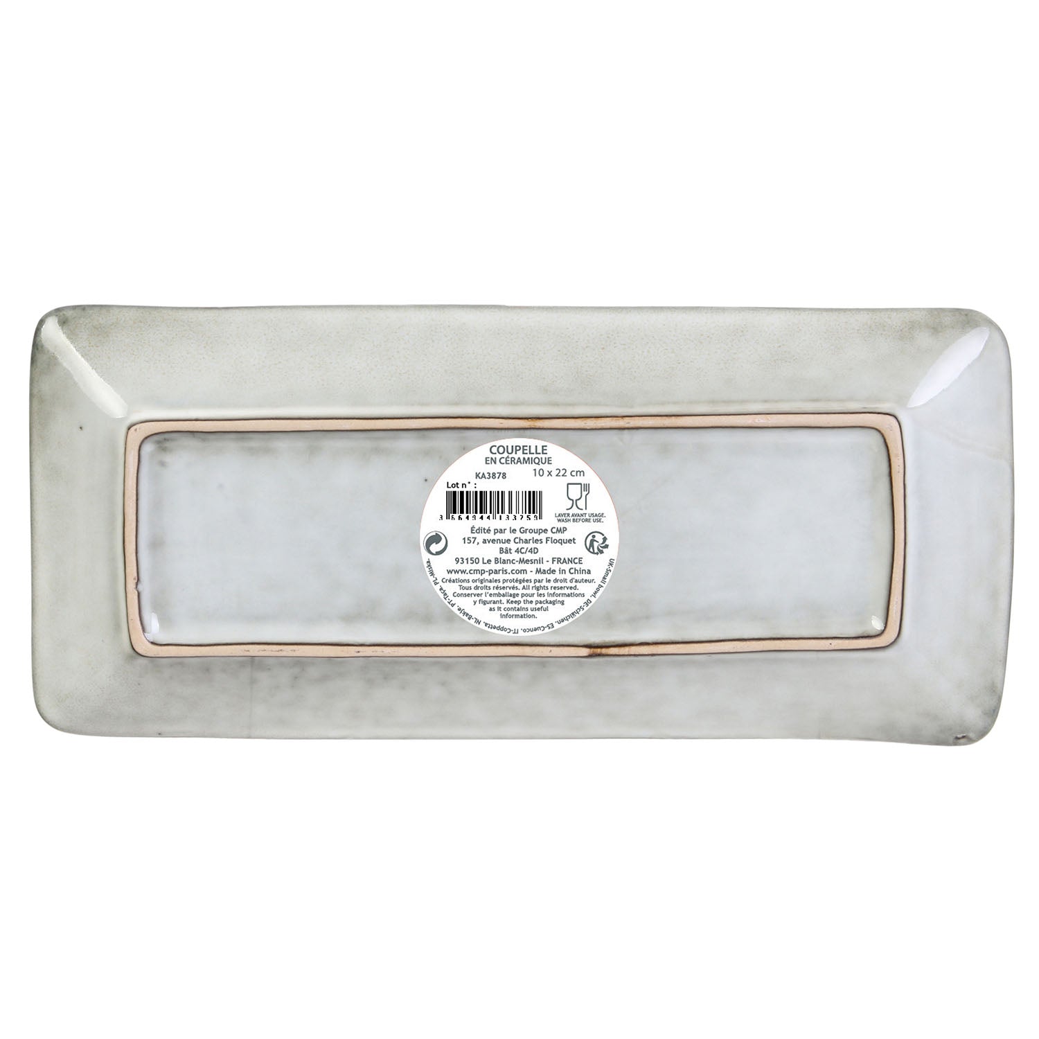 COUPELLE RECTANGLE GRES DU TEMPS 10X22CM GRIS