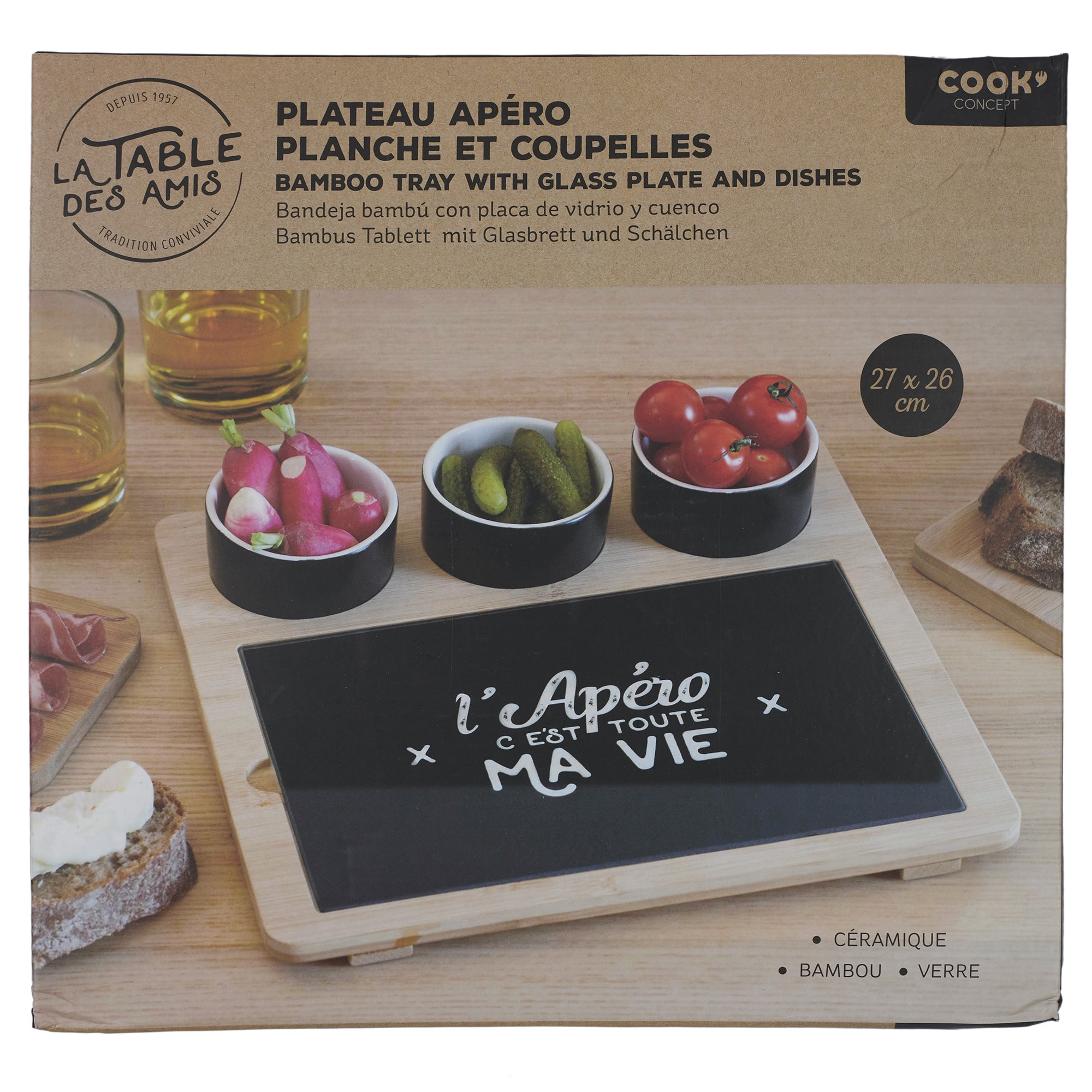 PLATEAU BAMBOU AVEC PLANCHE ET COUPELLE X3
