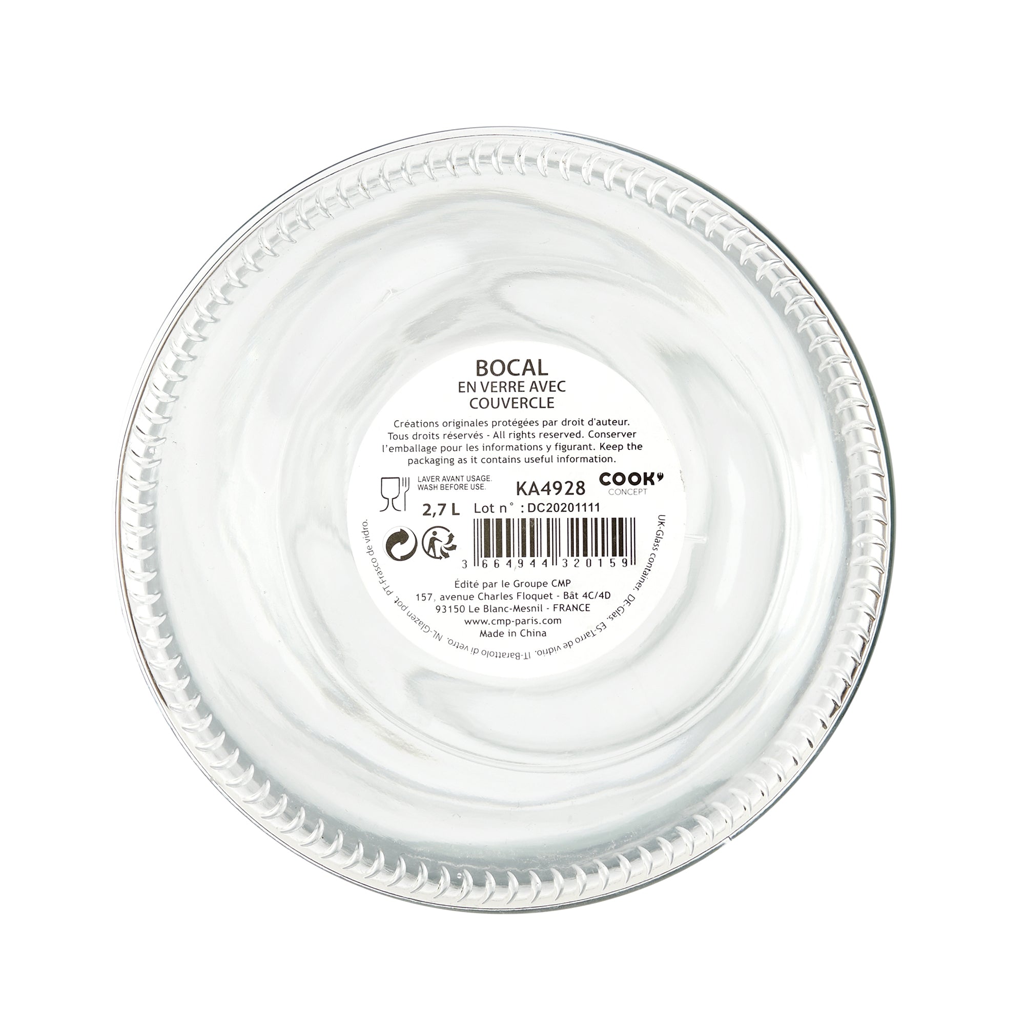 BOCAL EN VERRE AVEC COUVERCLE 2.7L