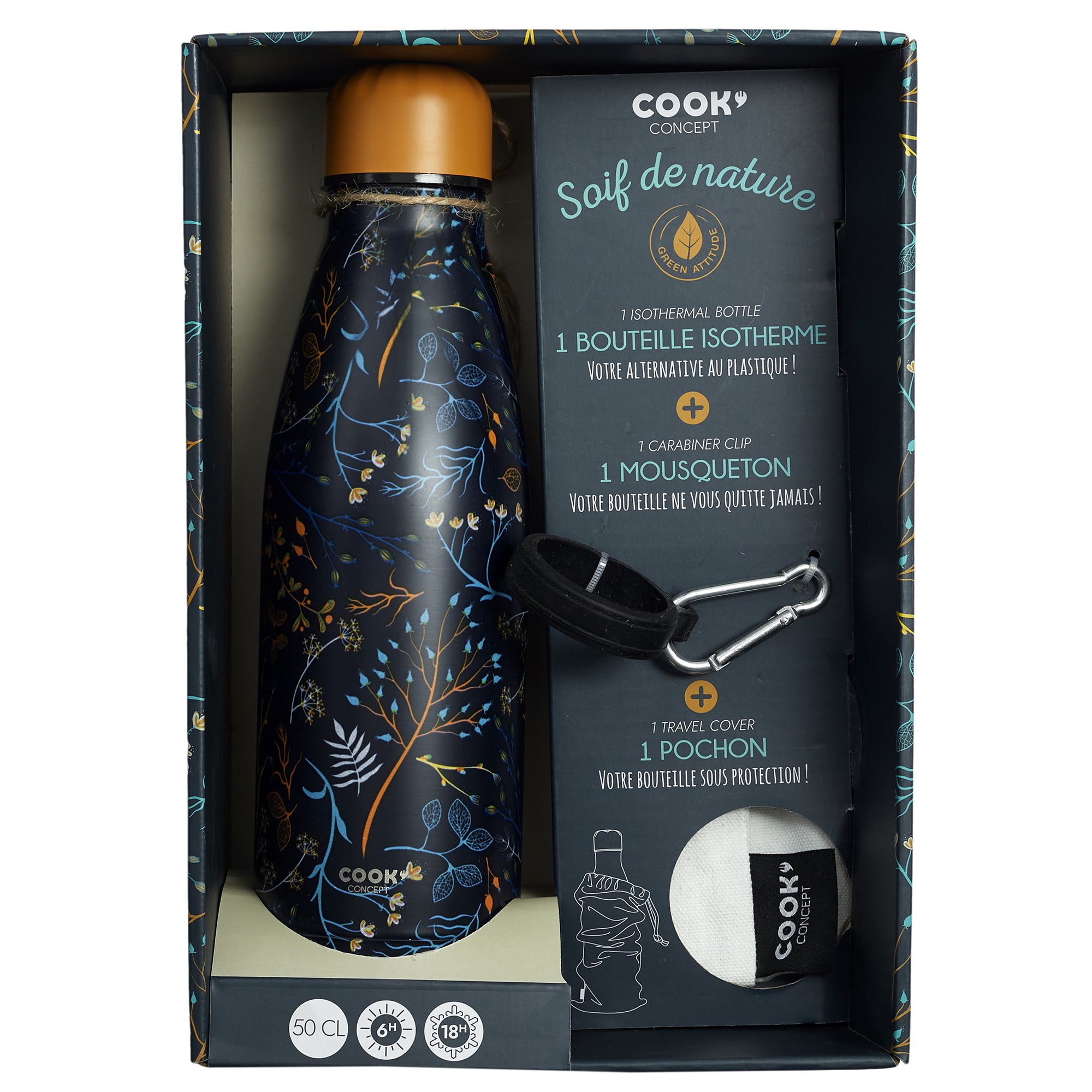 BOUTEILLE ISOTHERME FLEURIE COFFRET 50CL