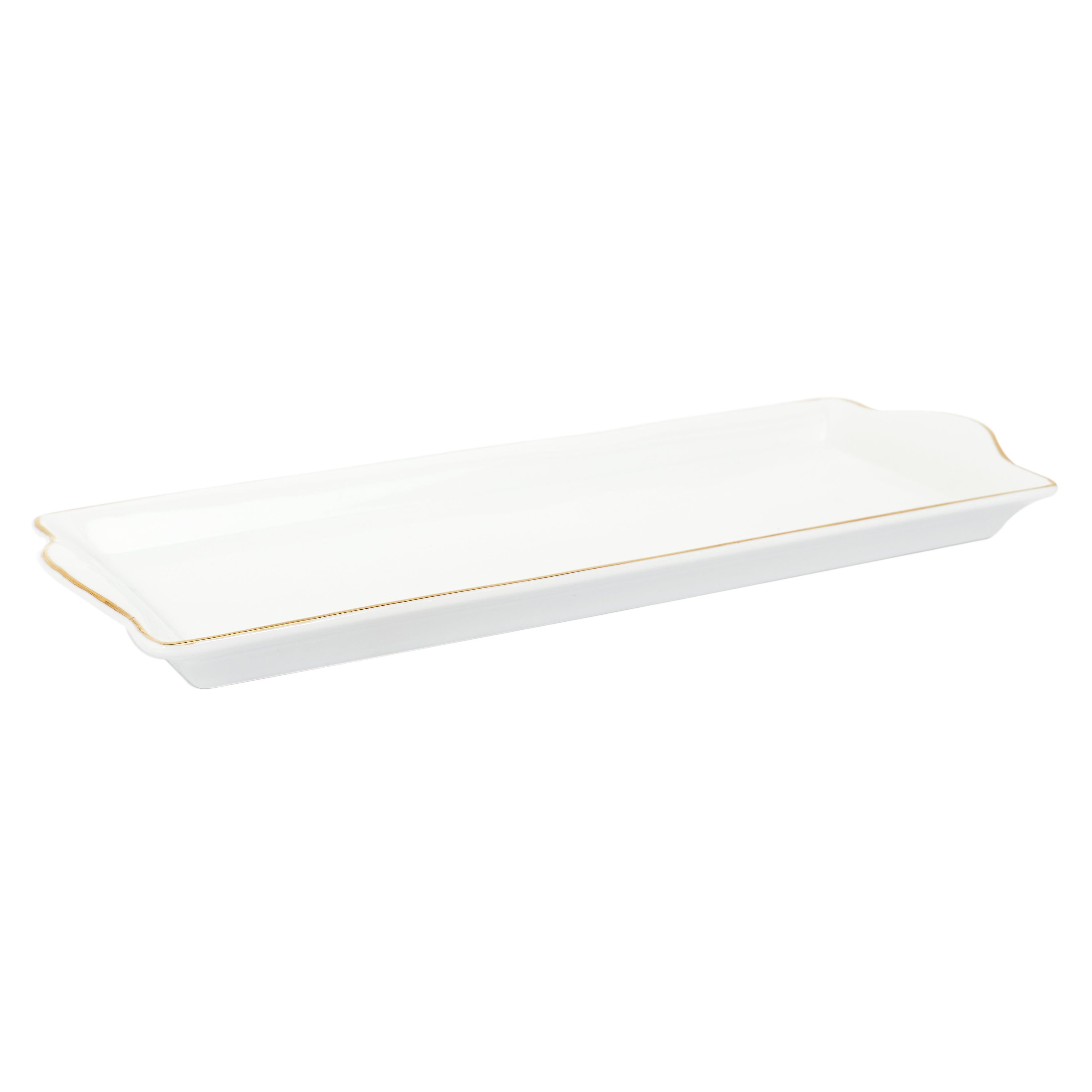 PLAT DE SERVICE PORCELAINE LISERE DORE 34X14CM