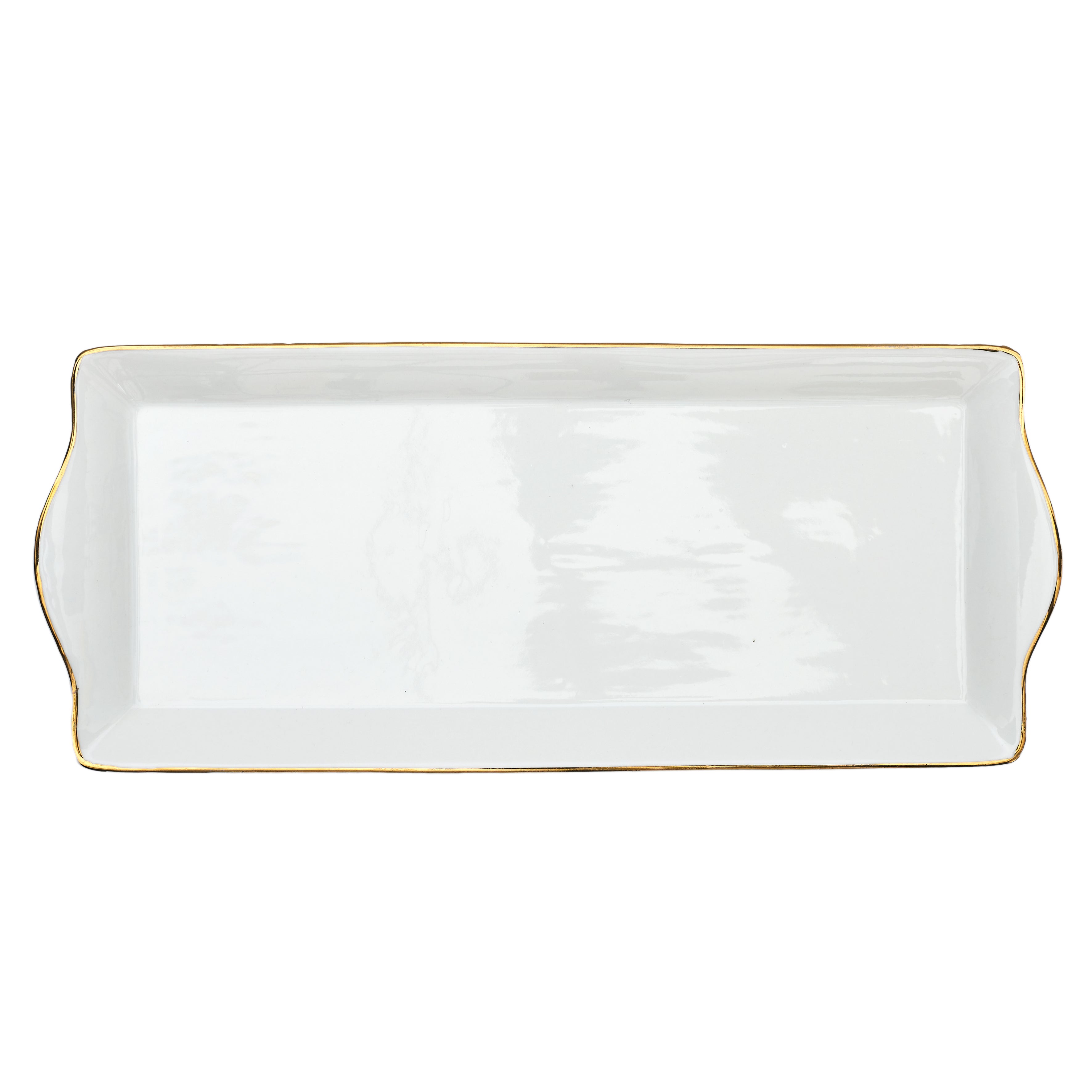PLAT DE SERVICE PORCELAINE LISERE DORE 34X14CM