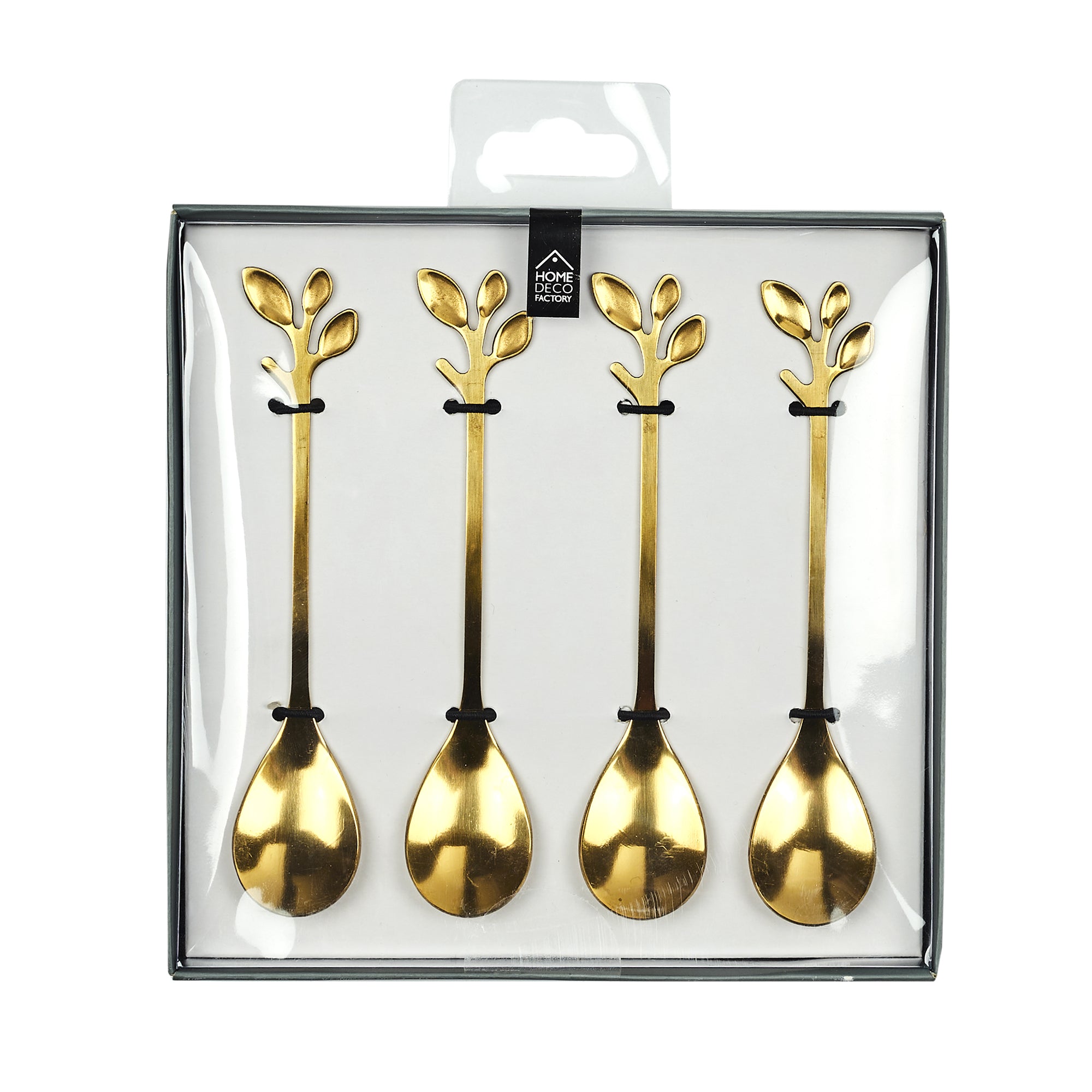 CUILLERE A CAFE FEUILLE DORE X4