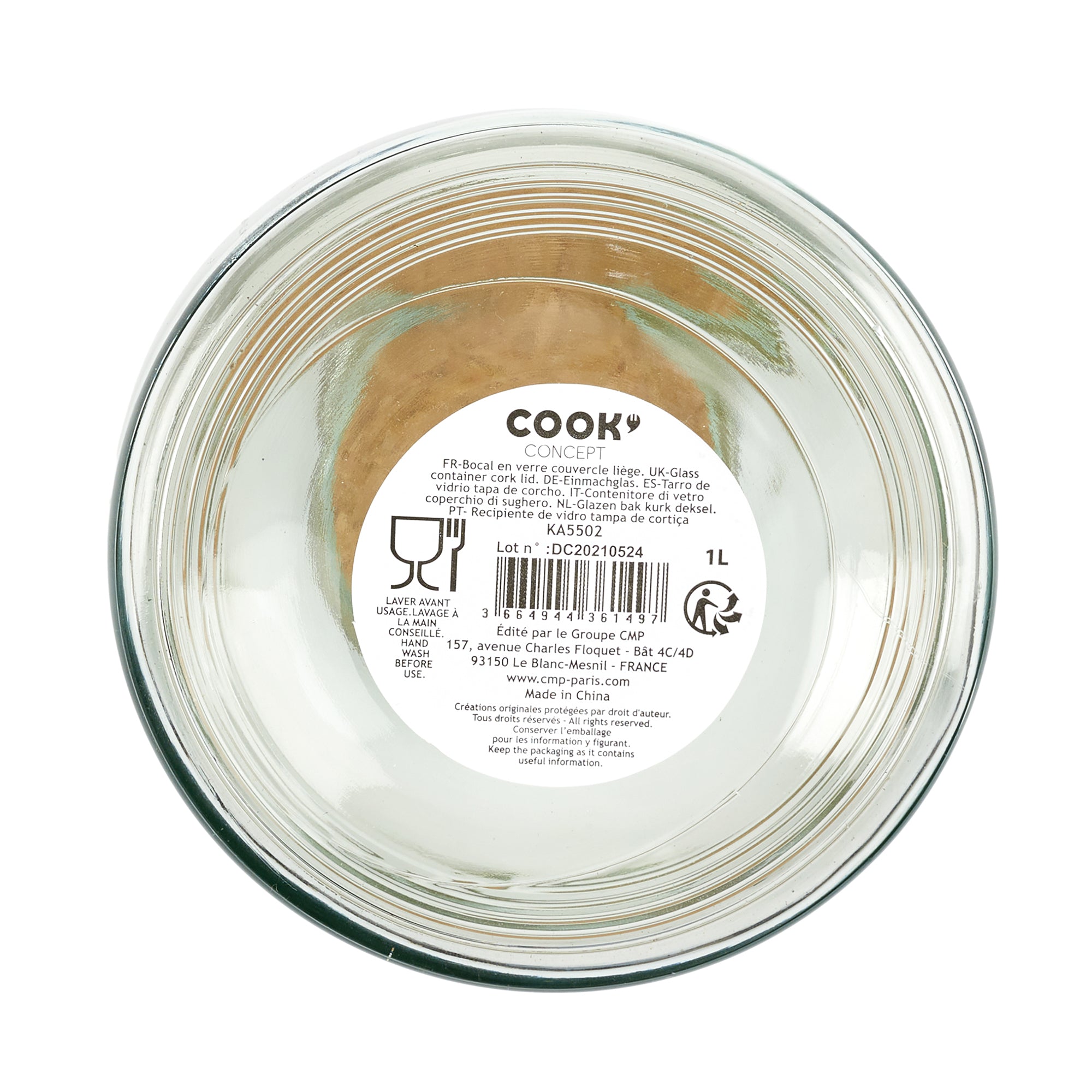BOCAL VERRE COUVERCLE LIEGE 1L