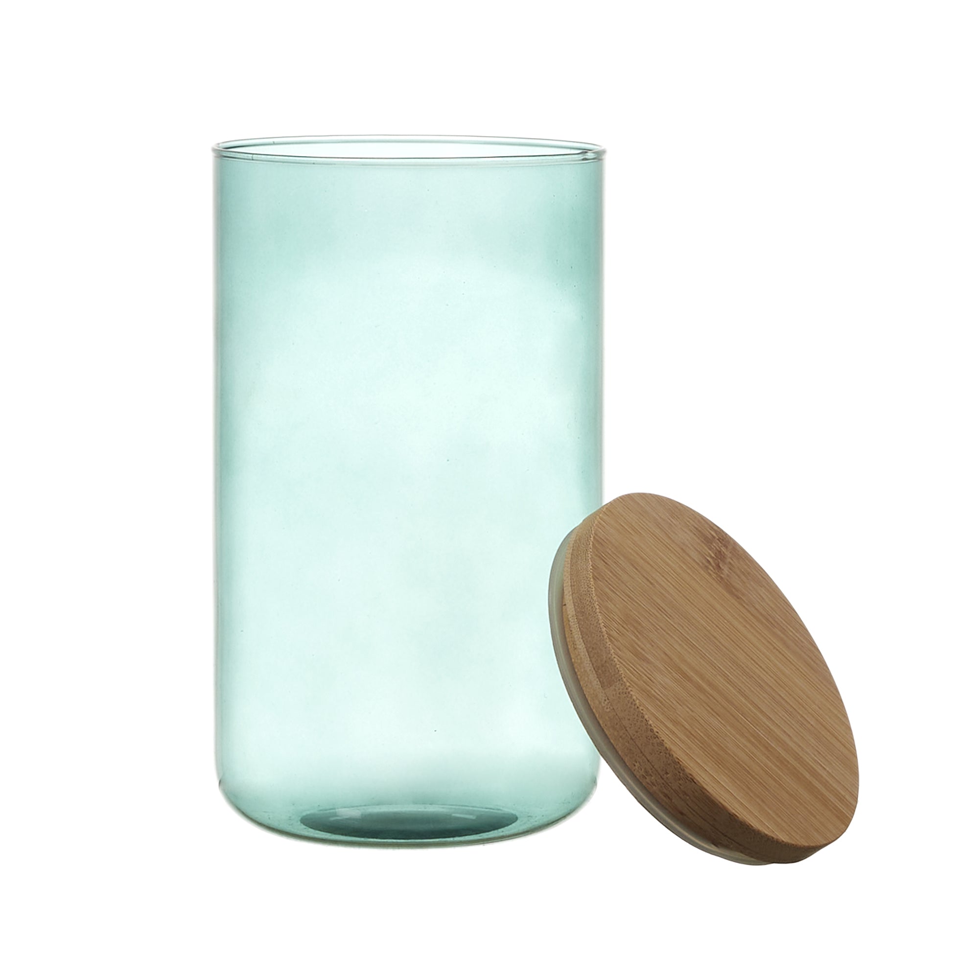 BOCAL VERRE COLORE COUVERCLE BAMBOU 1L