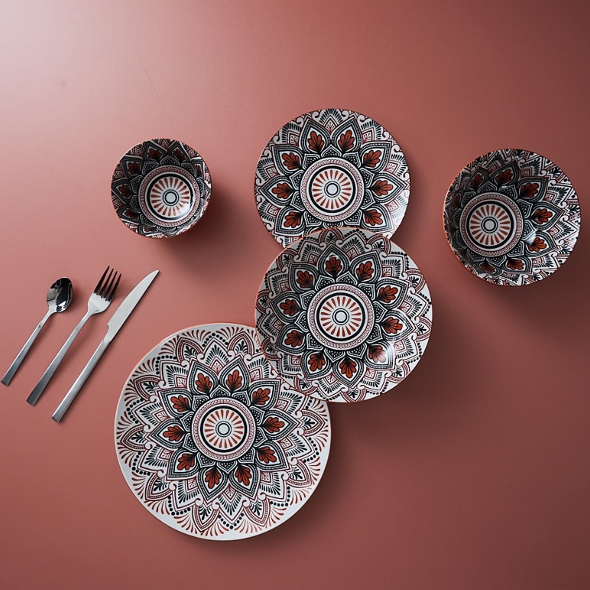 ASSIETTE MANDALA ORANGE D27CM - LOT DE 6