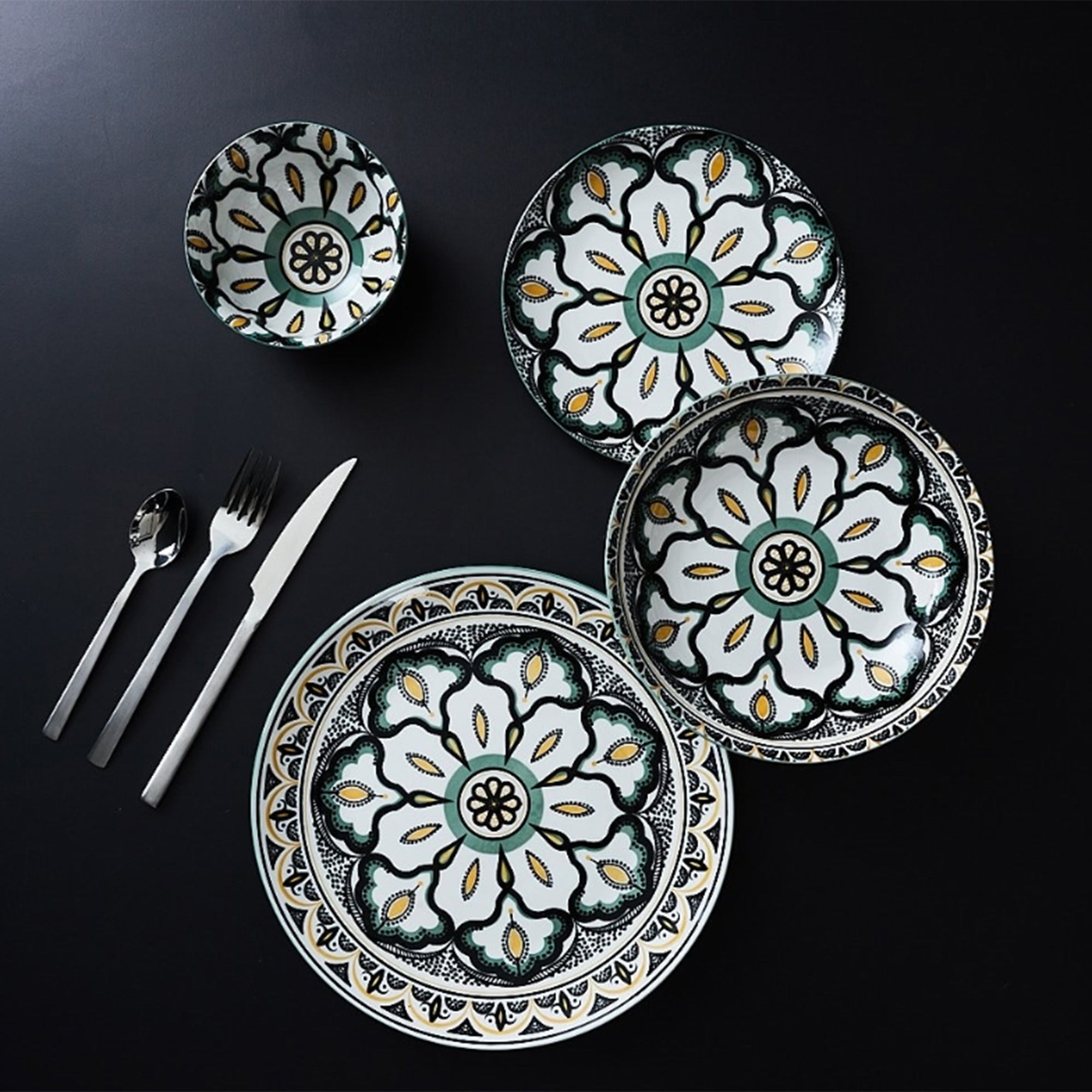 ASSIETTE MANDALA VERT D19CM - LOT DE 6