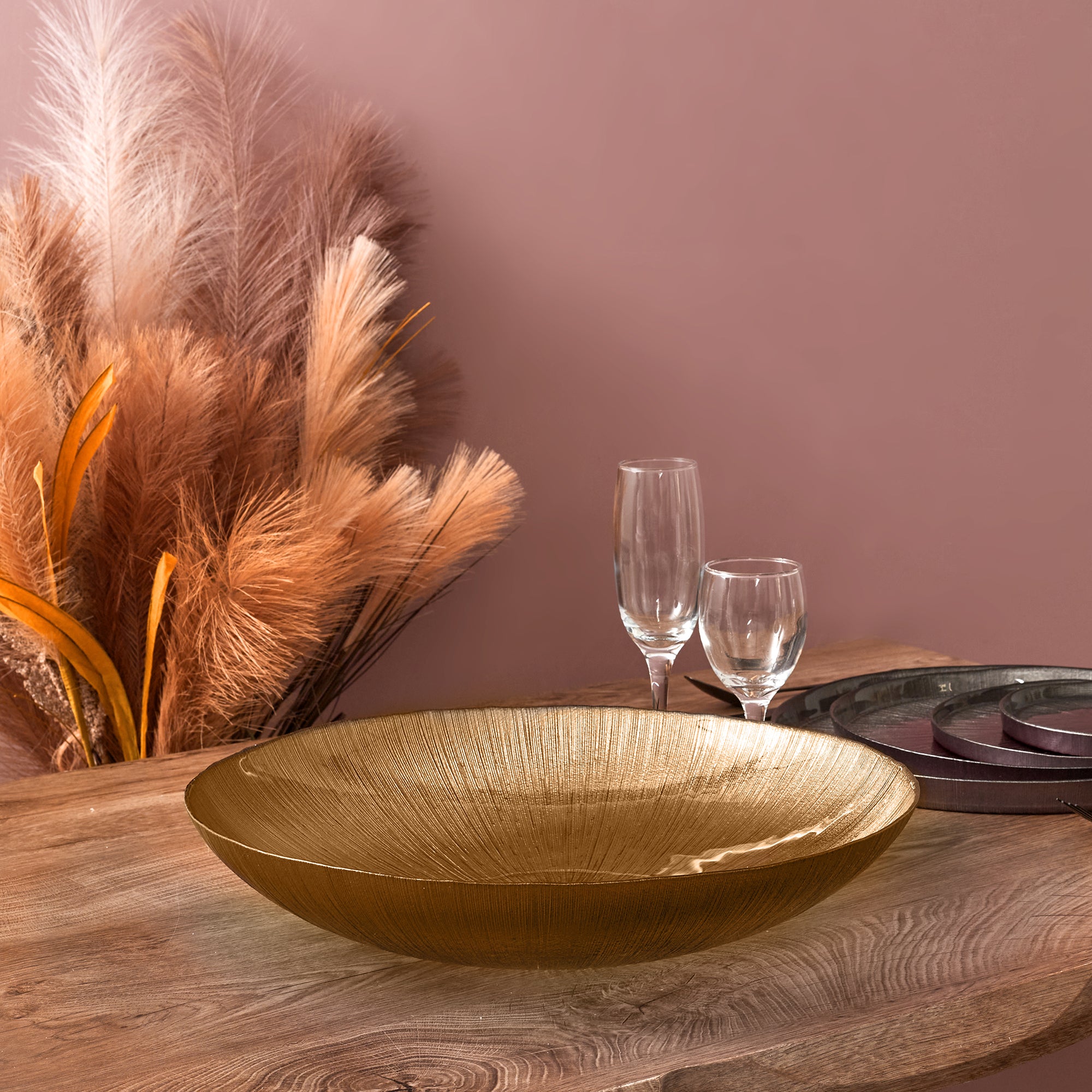 SALADIER EN VERRE DORE D40CM