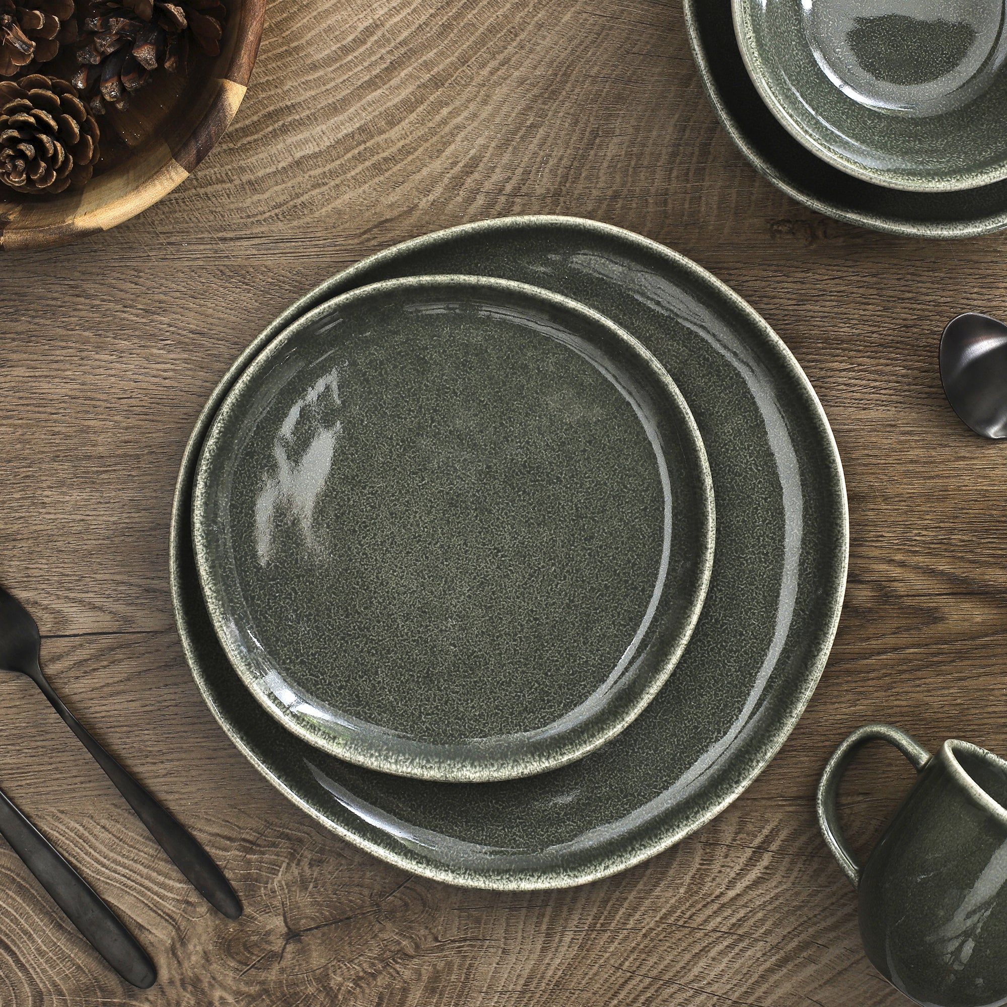ASSIETTE D27CM AU GRES DU TEMPS VERT - LOT DE 6