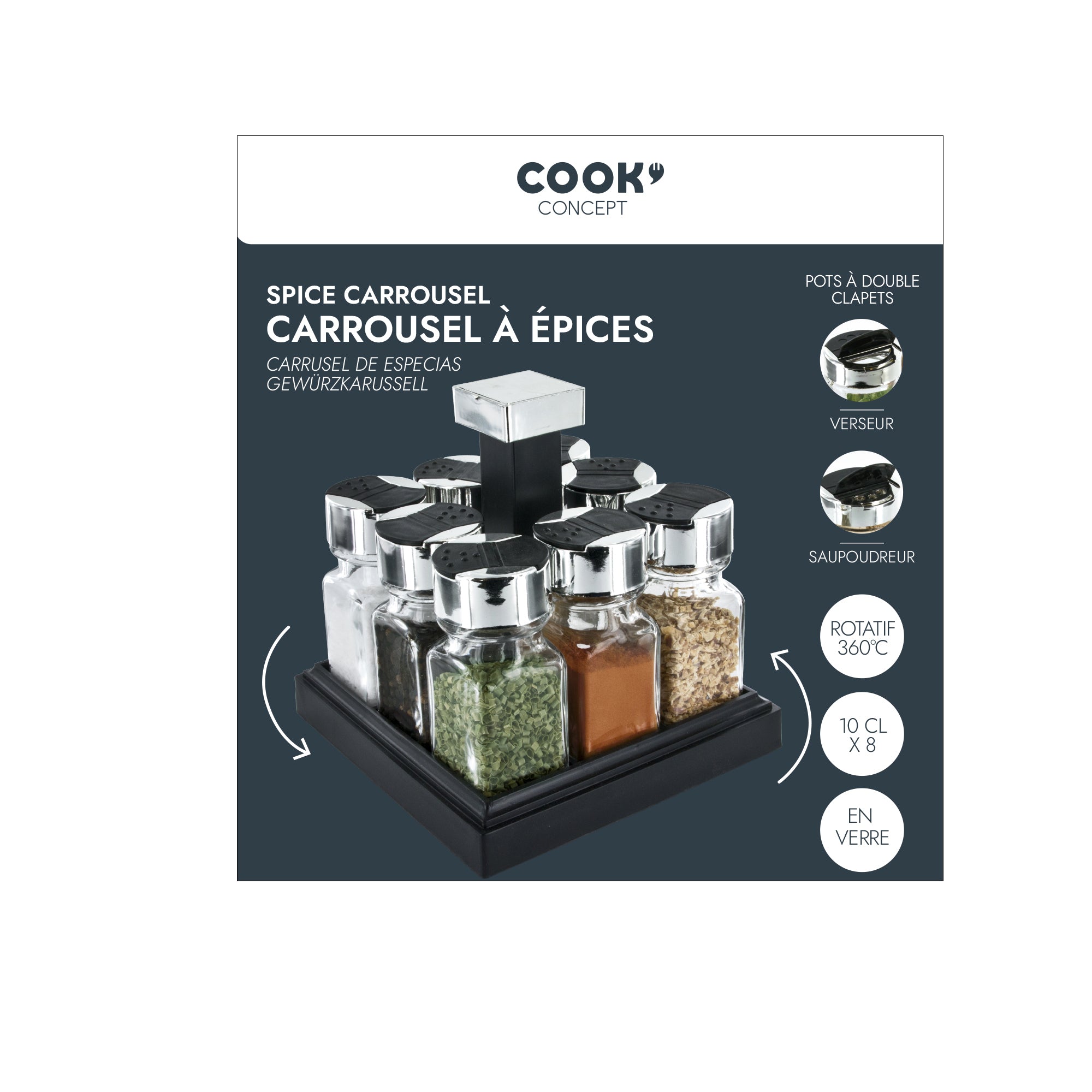 CARROUSEL CARRE 8 POTS COUVERCLE PLASTIQUE