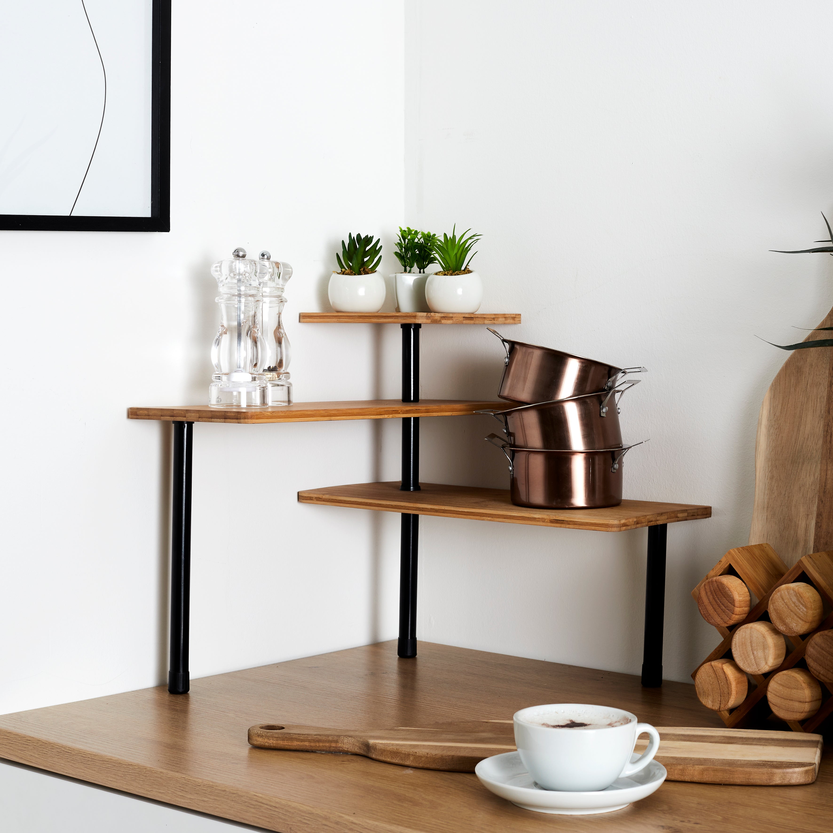 ETAGERE D ANGLE MODULABLE 3 NIVEAUX EN BAMBOU