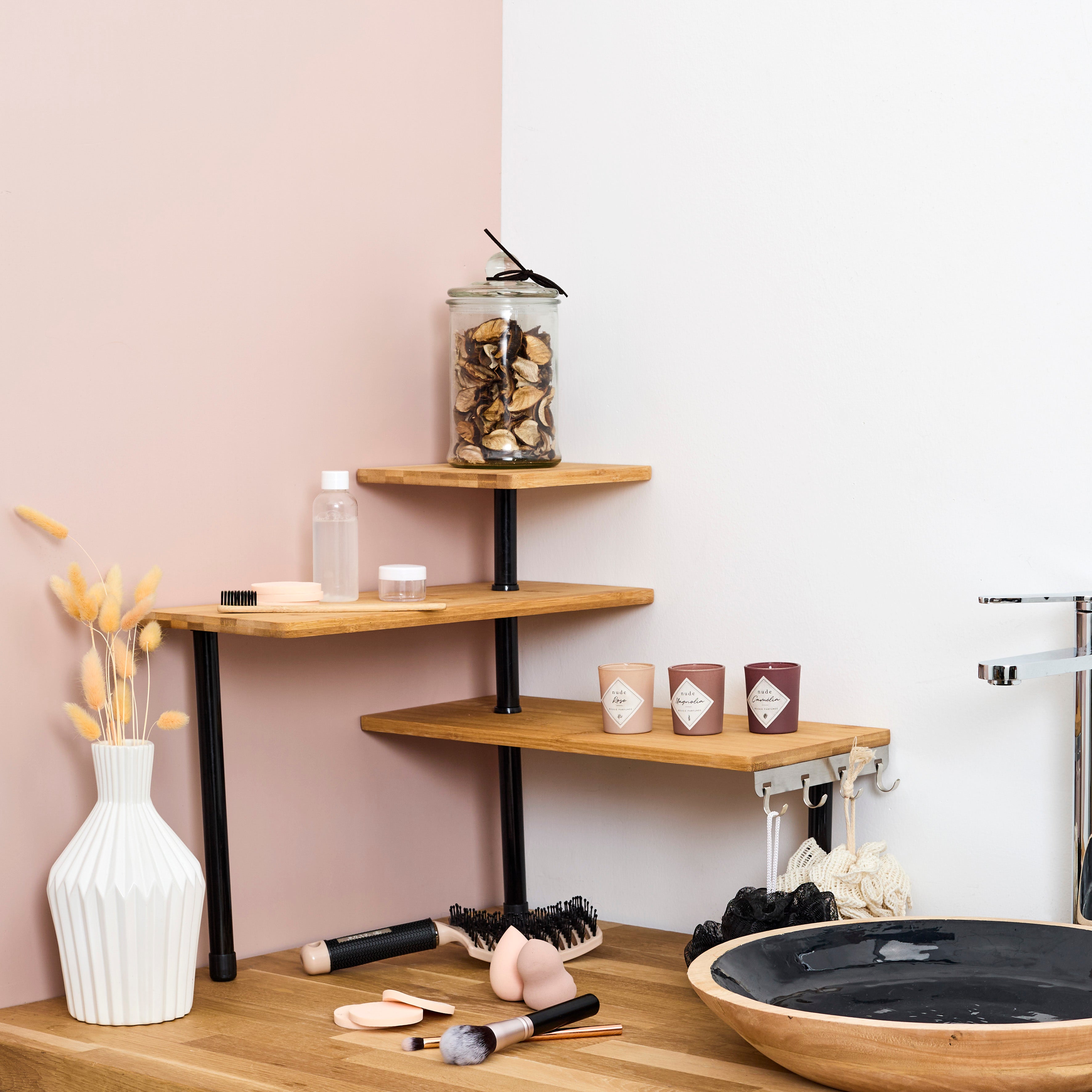 ETAGERE D ANGLE MODULABLE 3 NIVEAUX EN BAMBOU