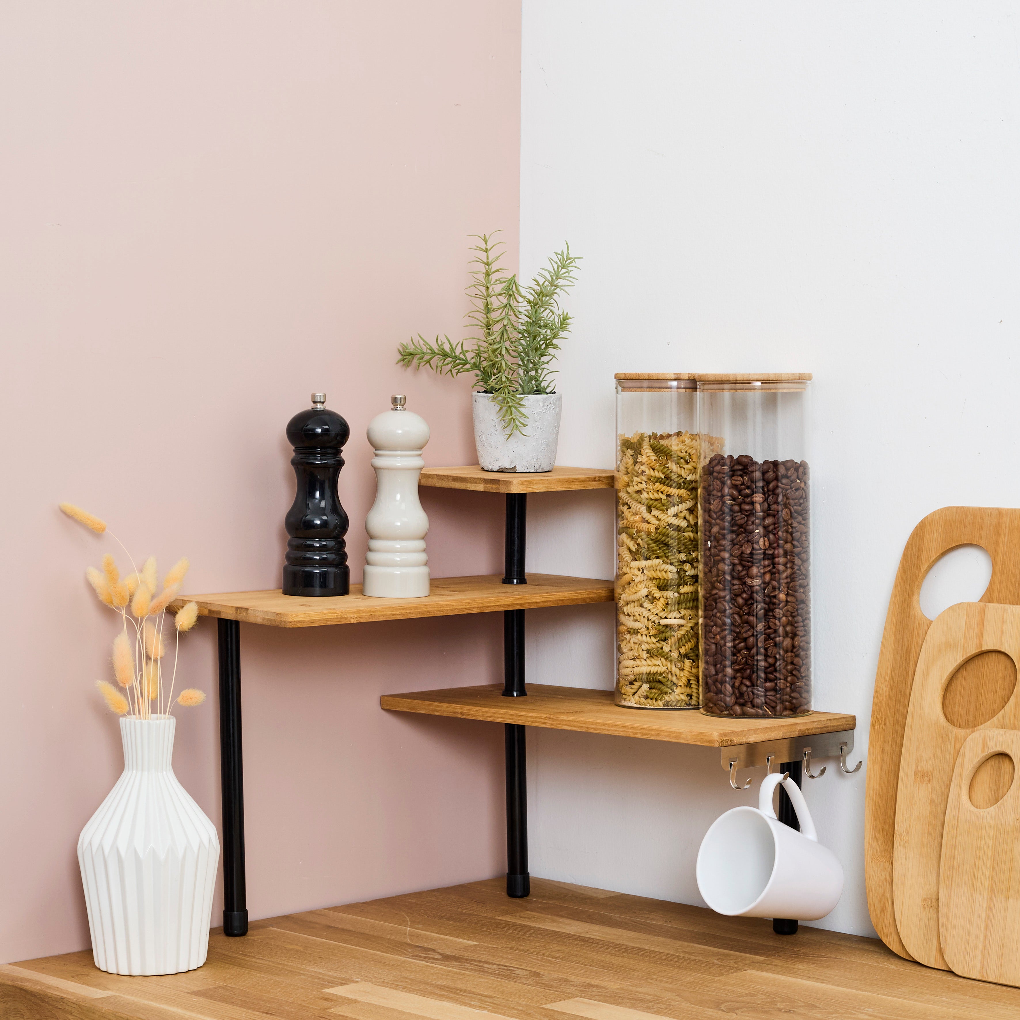 ETAGERE D ANGLE MODULABLE 3 NIVEAUX EN BAMBOU