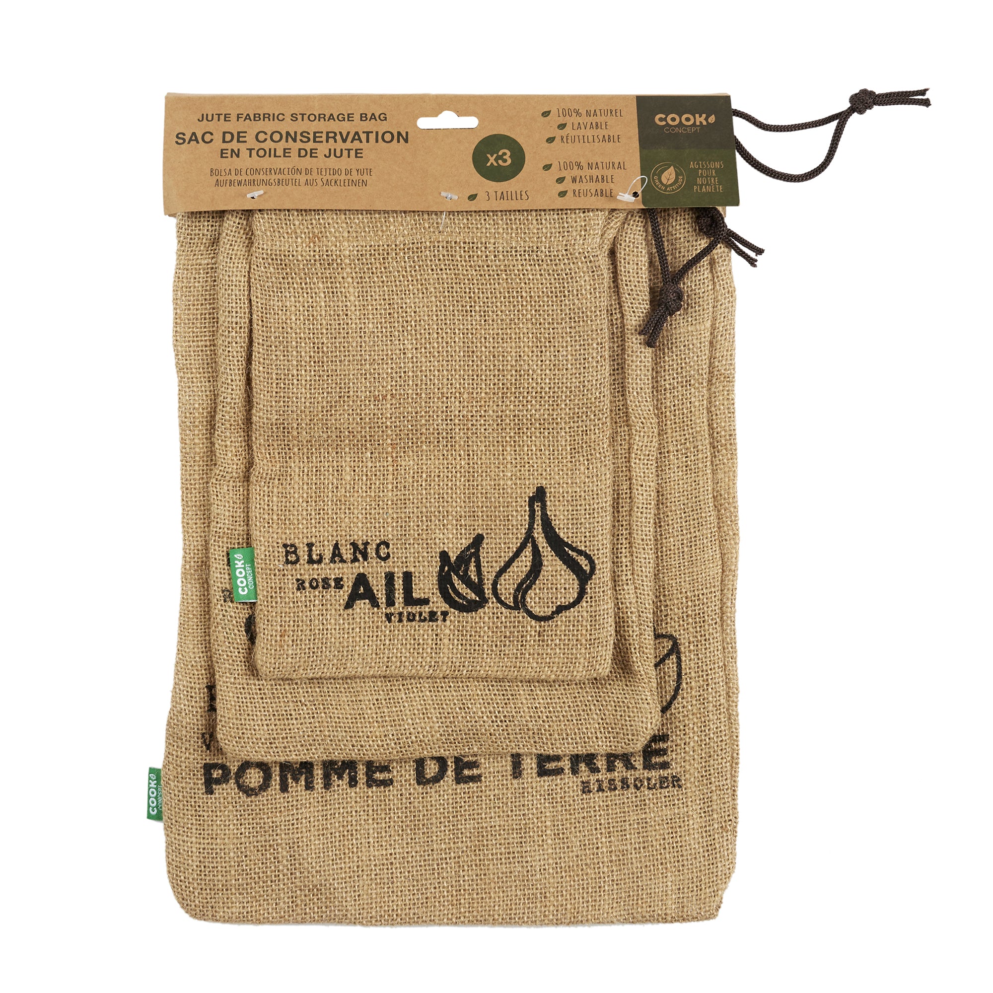 SAC DE CONSERVATION EN TOILE DE JUTE X3