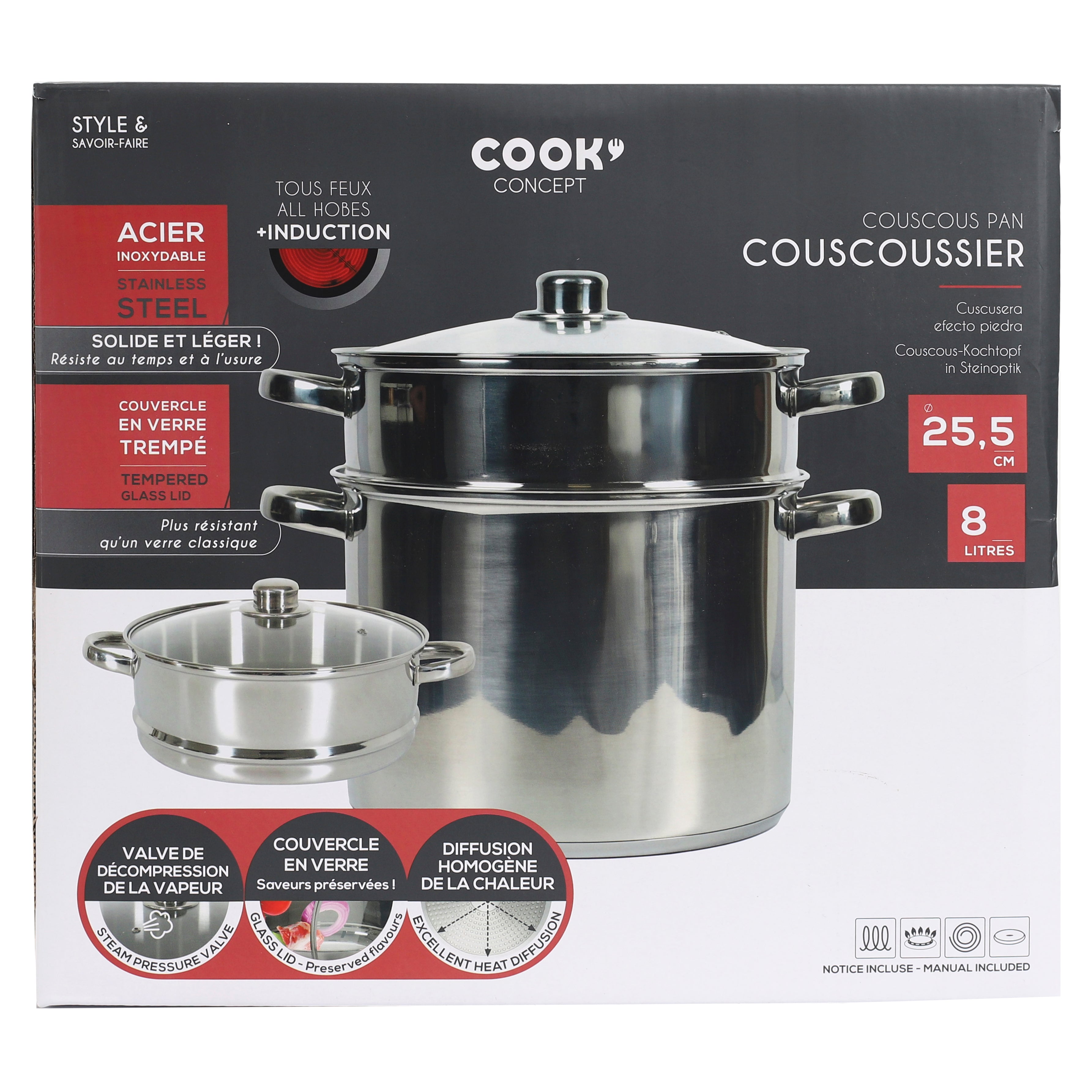 COUSCOUSSIER METAL AVEC COUVERCLE INDUCTION 8L
