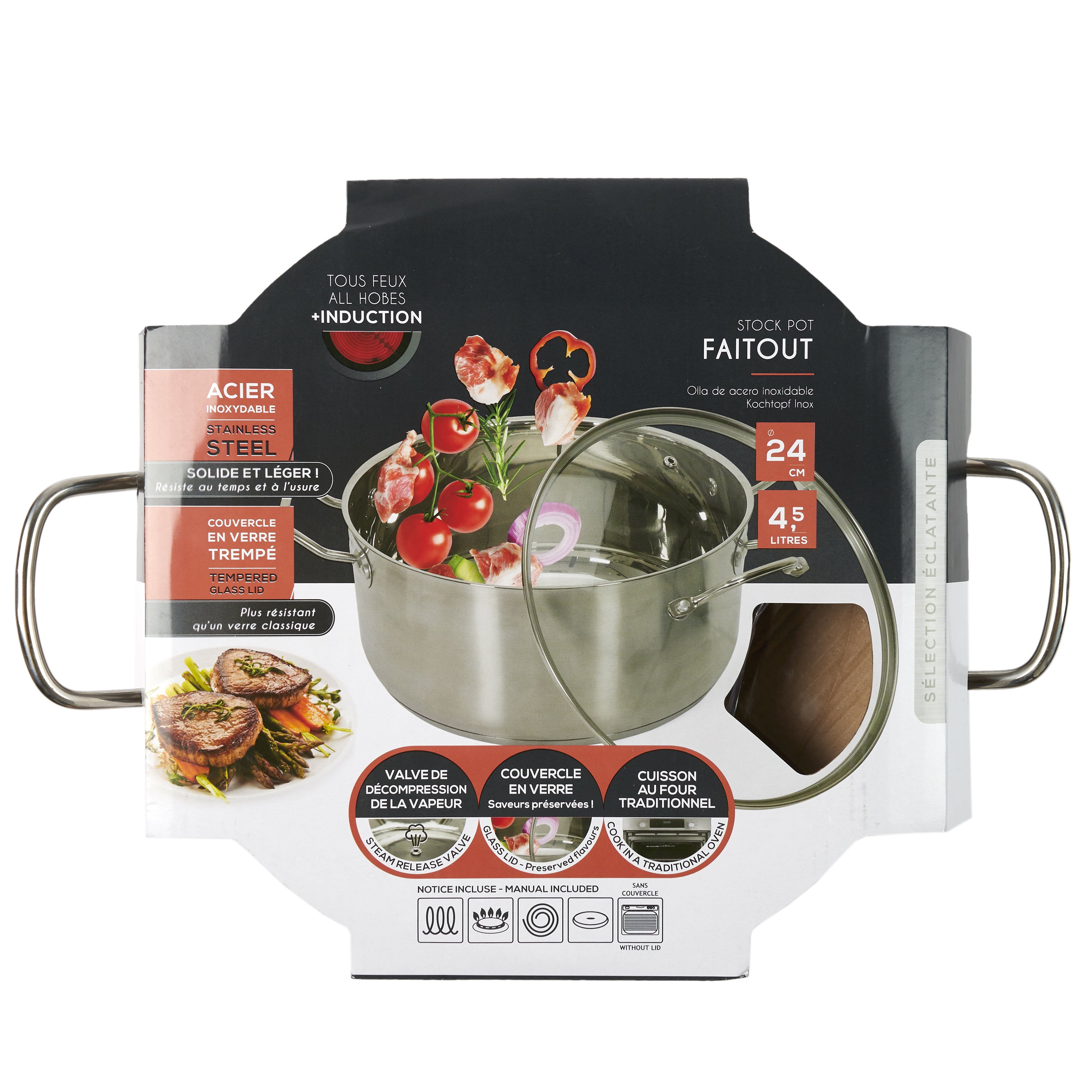 FAITOUT AVEC COUVERCLE EN VERRE 24CM