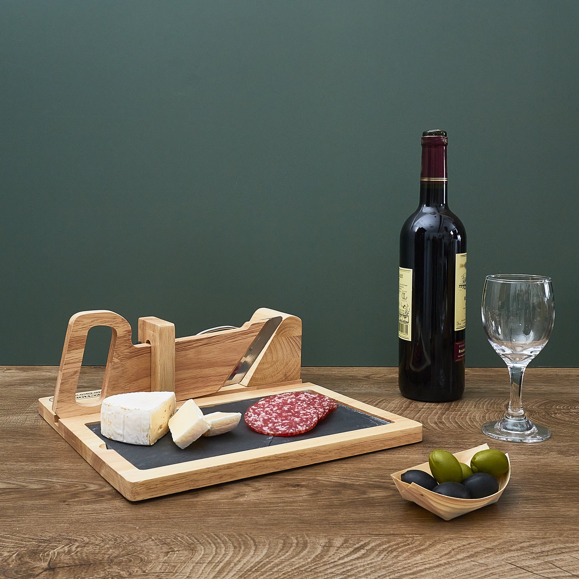 TRANCHEUSE A CHARCUTERIE AVEC PLATEAU ARDOISE