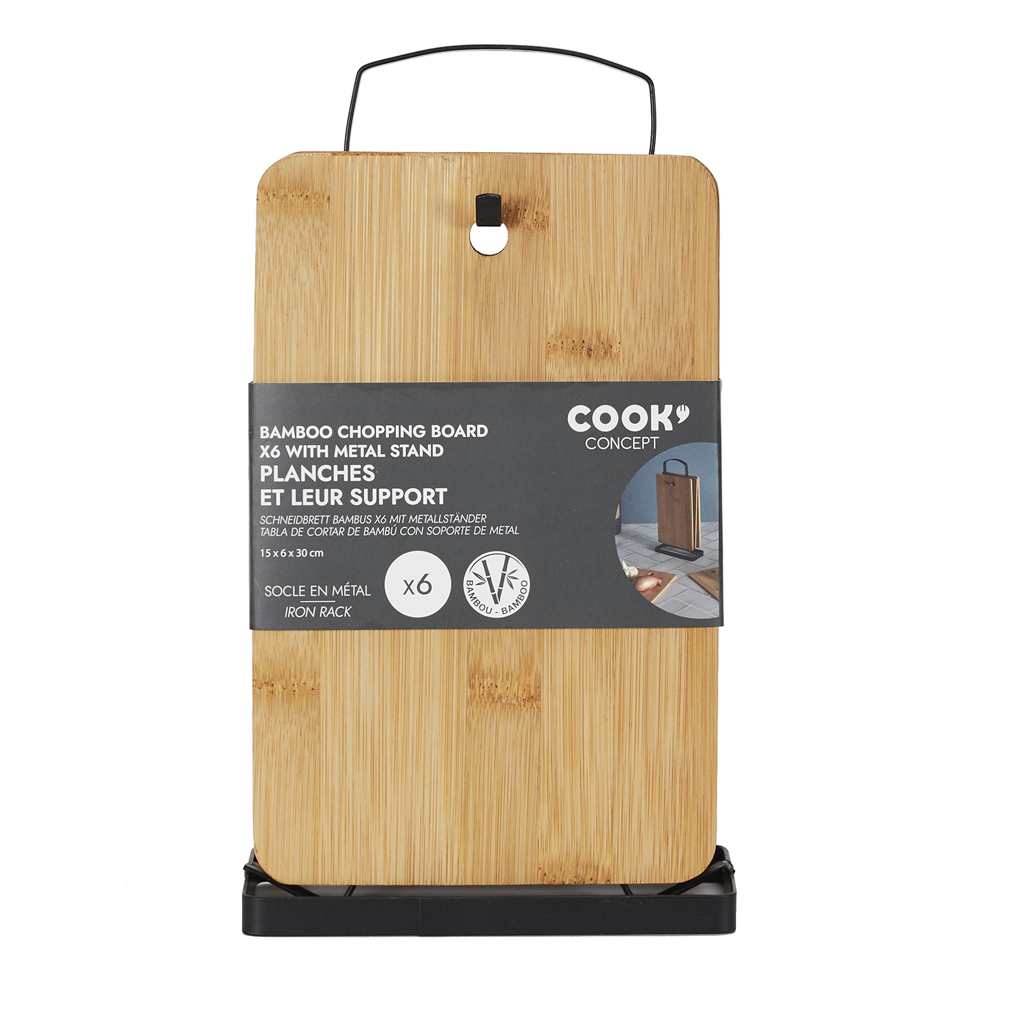 PLANCHE A DECOUPER BAMBOU X6 AVEC SOCLE METAL