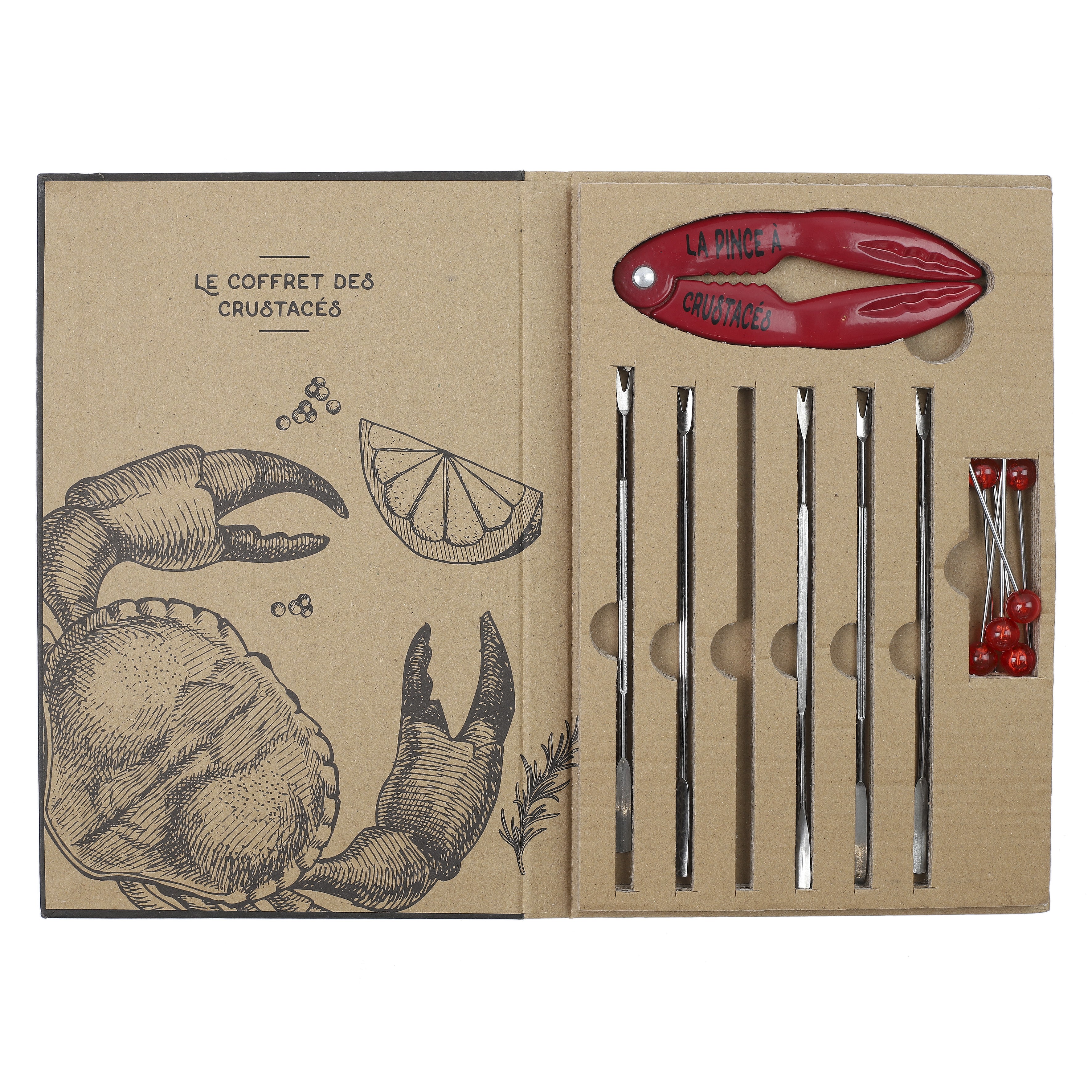 COFFRET CRUSTACES PINCE X1 PIQUE FOURCHETTE X6