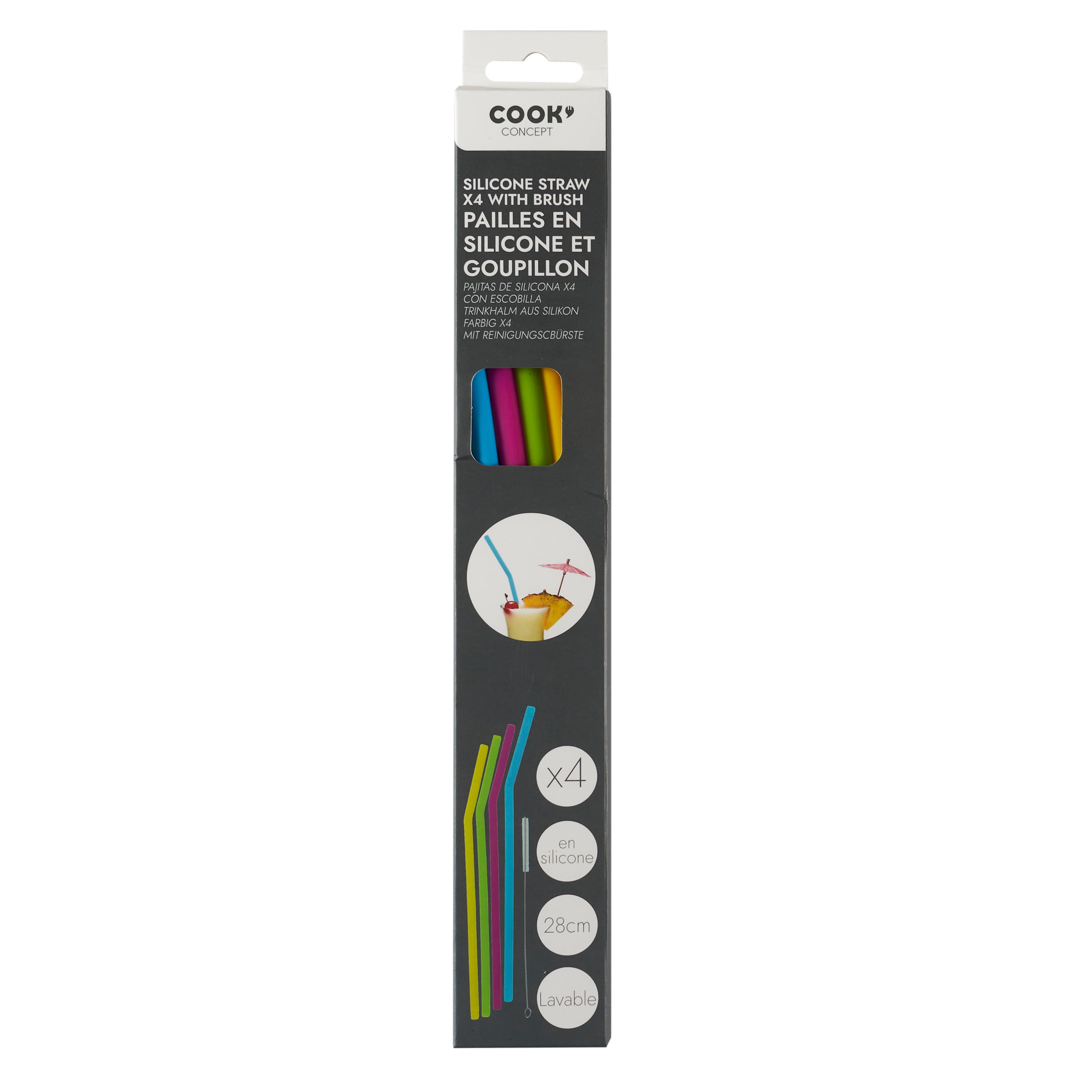 PAILLE EN SILICONE COLOREE X4
