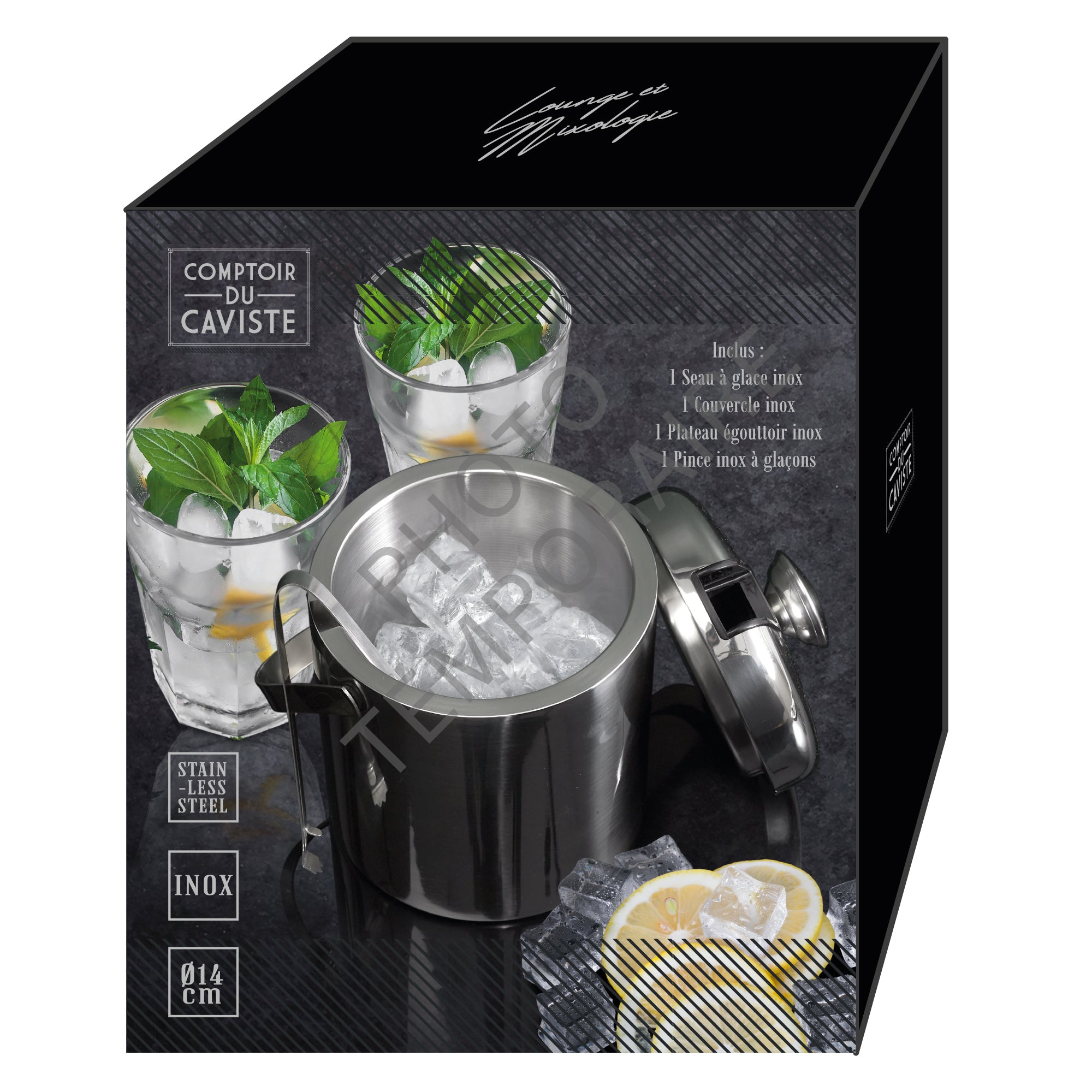 SEAU A GLACE METAL COUVERCLE ET PINCE 1.3L