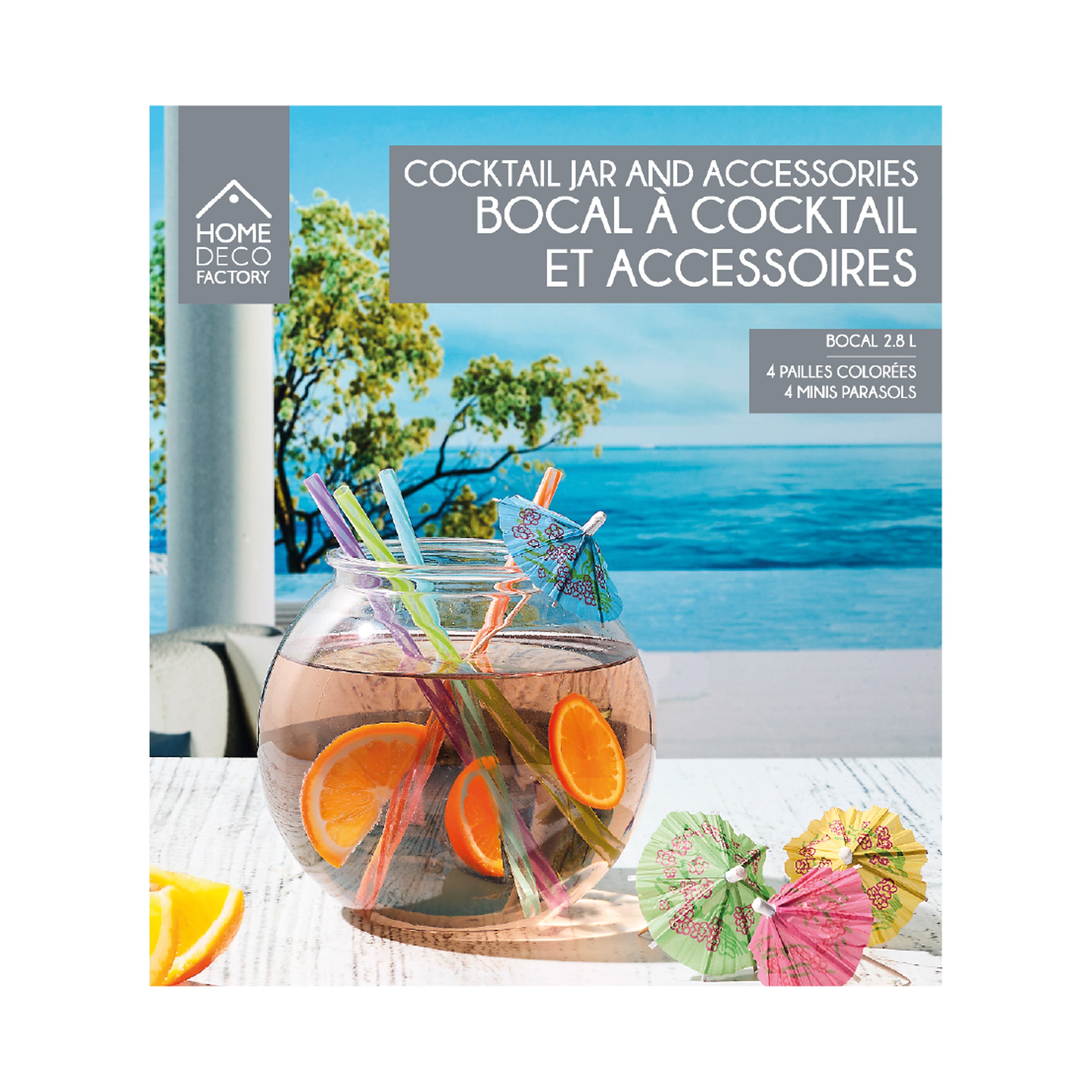 BOCAL A COCKTAIL 4 PAILLES ET MINI PARASOL