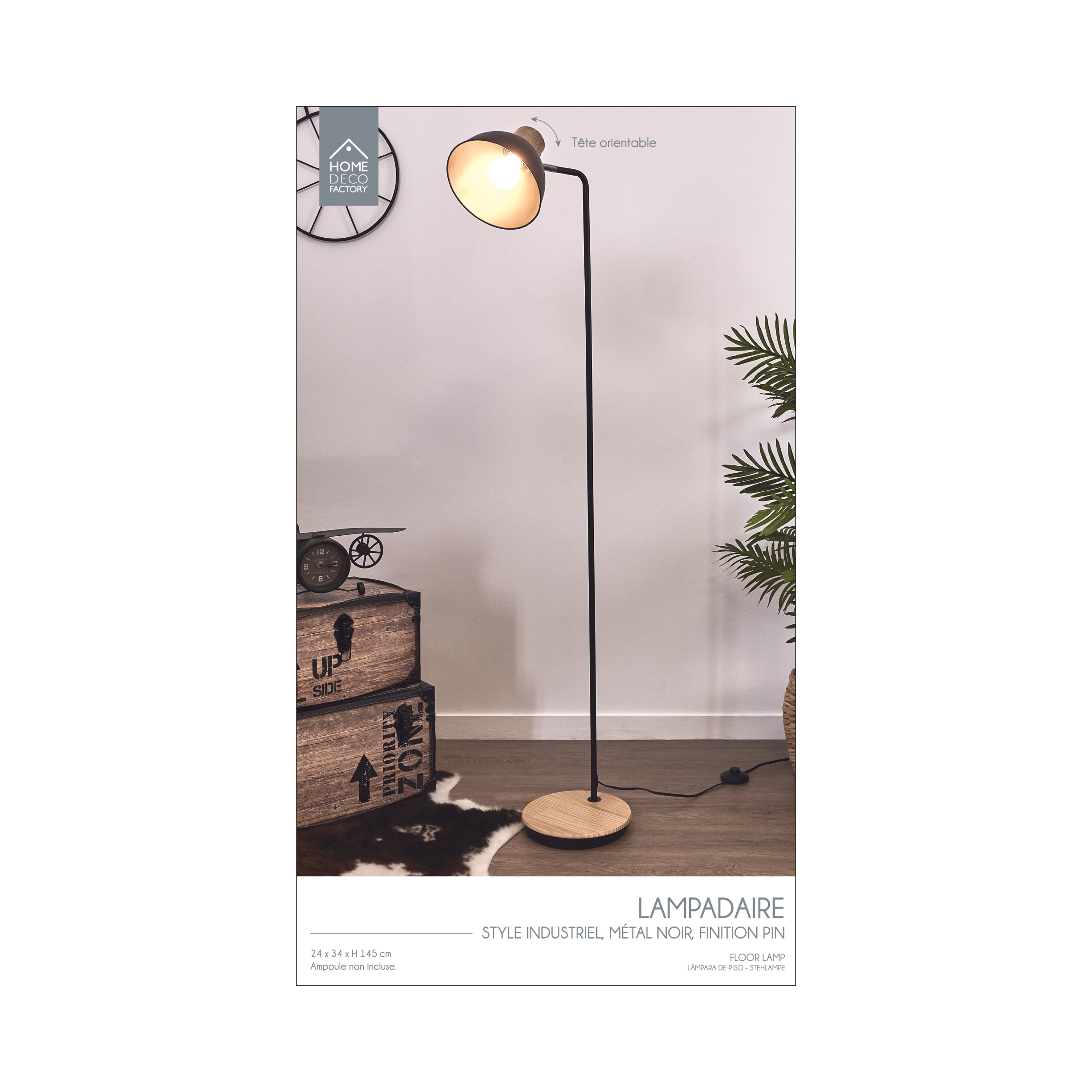 LAMPADAIRE METAL NOIRE BOIS